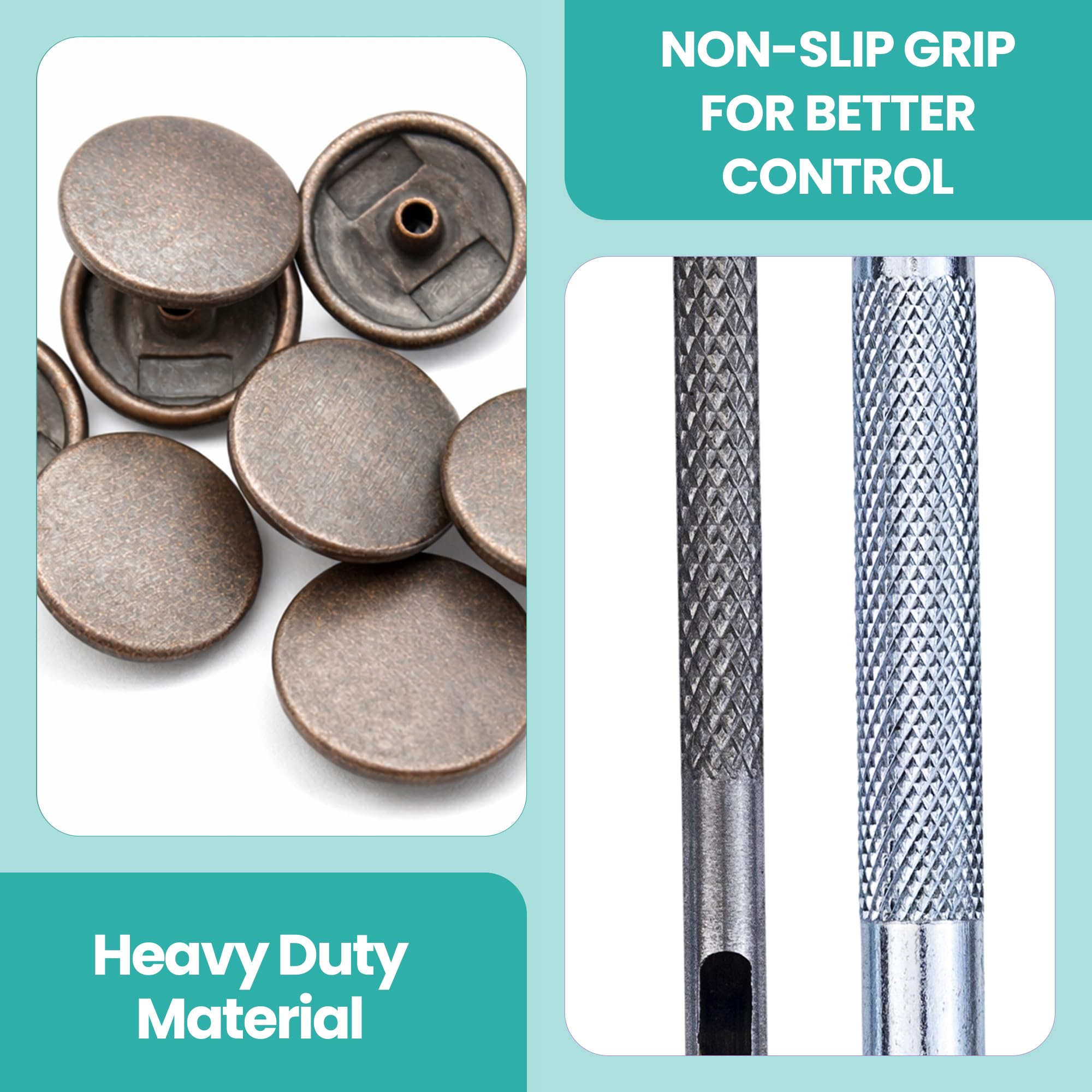 Trimming Shop 15mm Botones a Presión 4 Parte, Durable y Ligero Metal Cierres con Mano Fijación Herramienta para Jeans, Cuero, Tiras Costura Proyectos, Ropa Reparación - Gunmetal Negro, 1000pcs