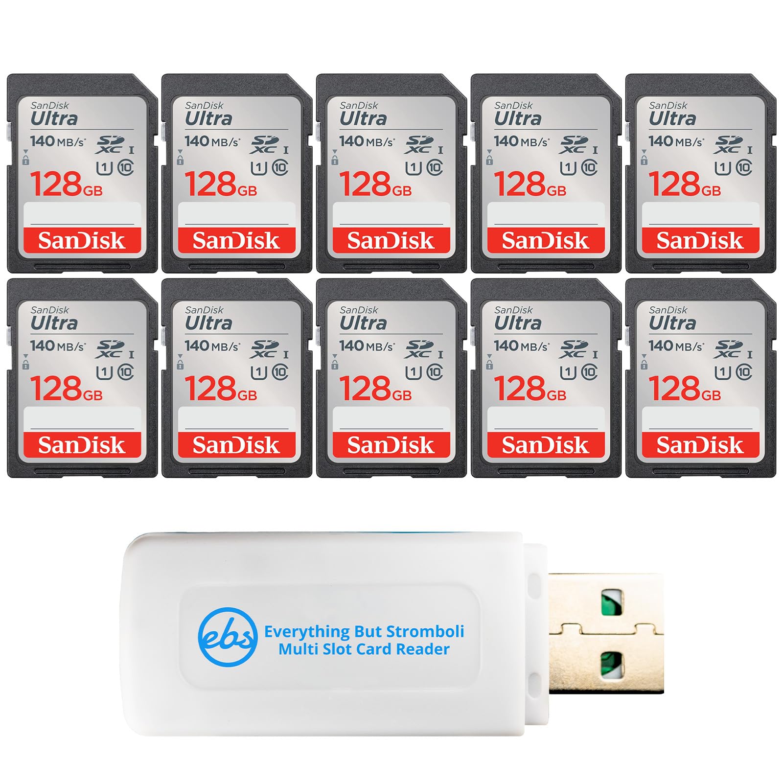 SanDisk - Tarjeta de memoria clase 10 de 128 GB, paquete de 10 tarjetas Ultra SD SDSDUNB-128G-GN6IN