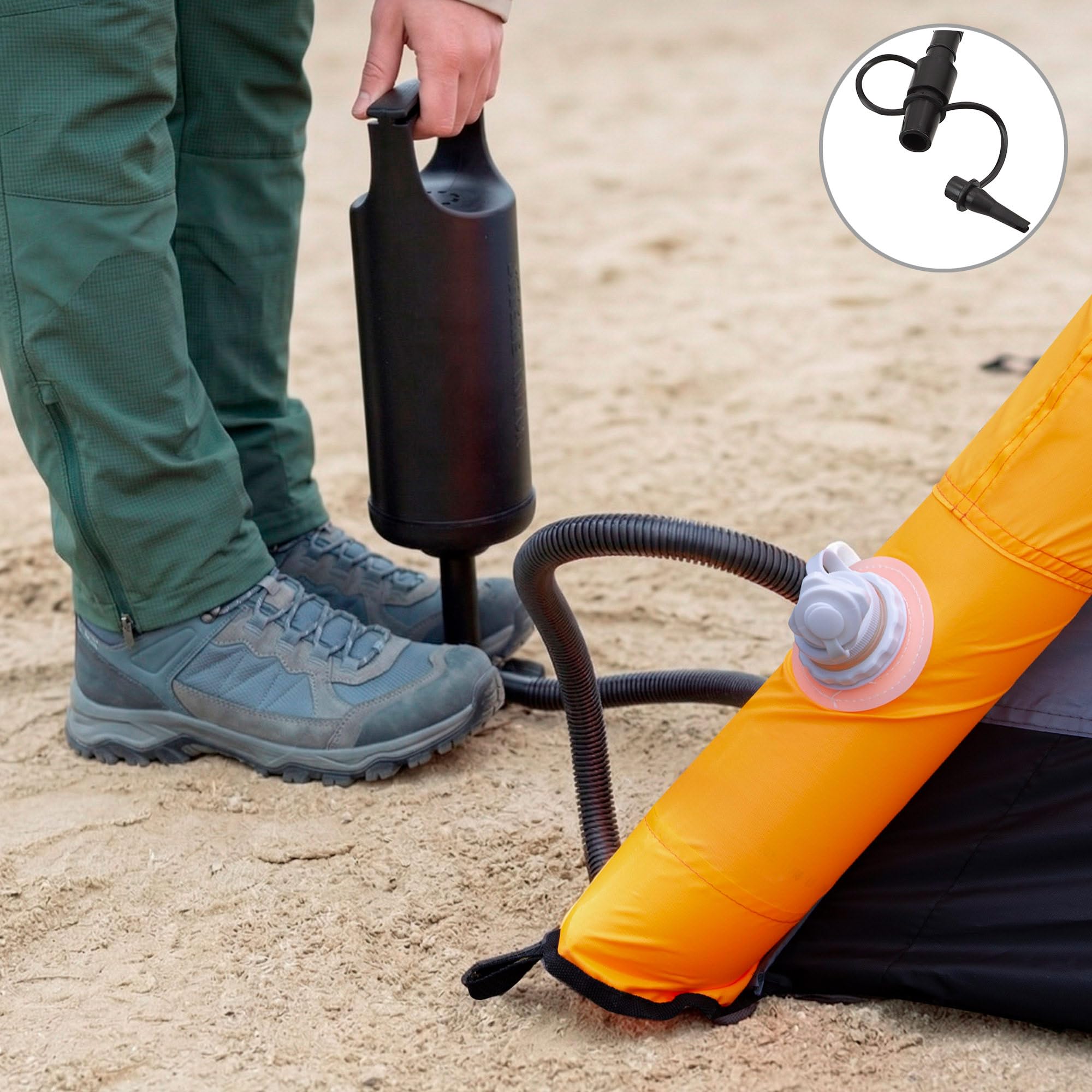 AKTIVE Tente de Camping pour 2 Personnes, Protection UV50, moustiquaires, Tissu Polyester, tiges gonflables, 8 piquets, avec gonfleur, Sac de Transport (63185) Gris 210 x 210 x 135 cm