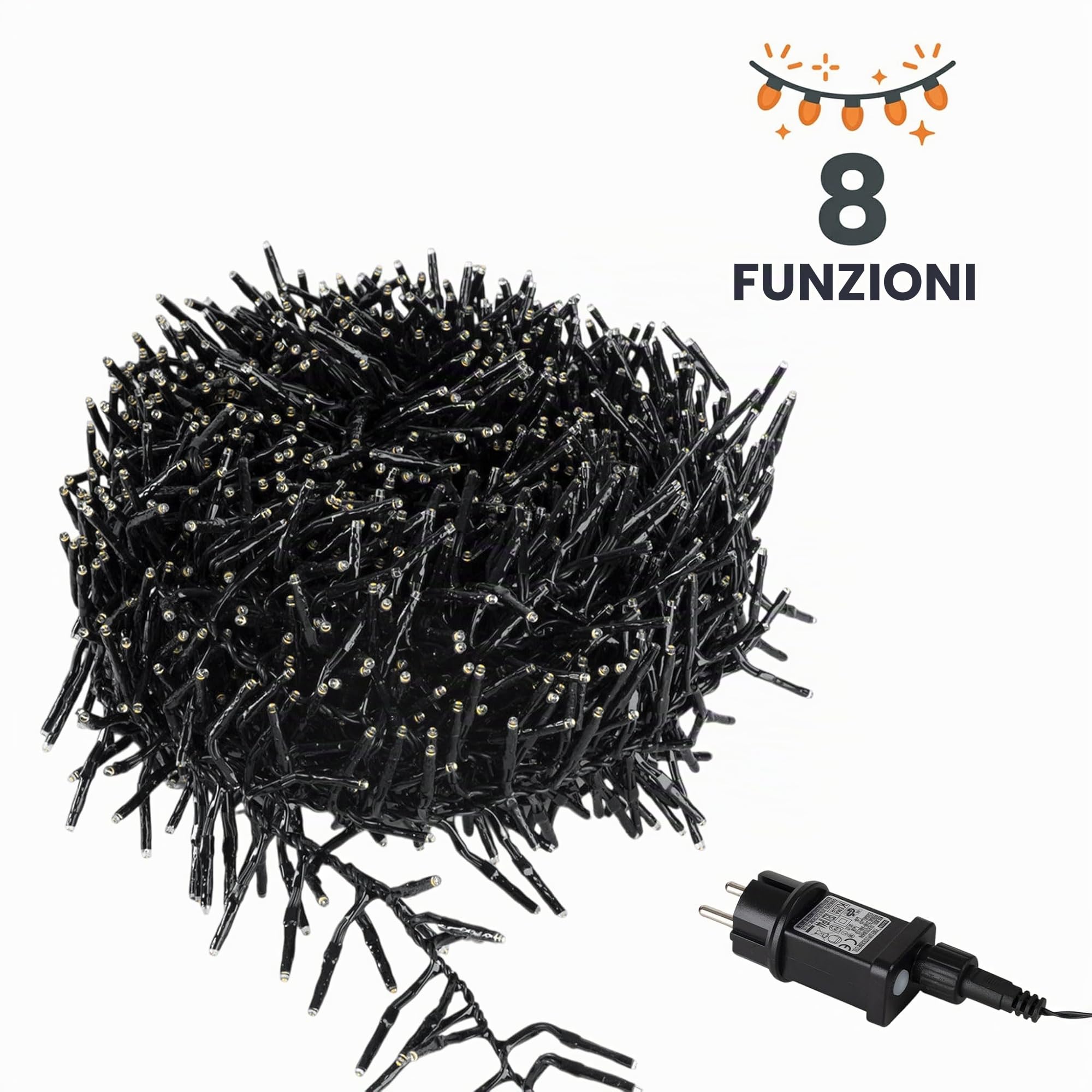 Catena luminosa a LED per albero di Natale, luce bianca calda, lunghezza 22 m, 3000 LED, con 8 funzioni, per interni ed esterni