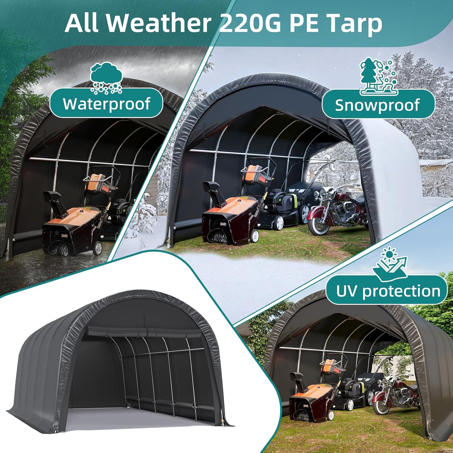 EROMMY Carport 12 x 20 FT Heavy Duty, Portable Garage with All-Steel Metal Frame and Round Style Roof, Anti-Snow Car Canopy Outdoor Storage Shelter for Car, Truck, Boat
