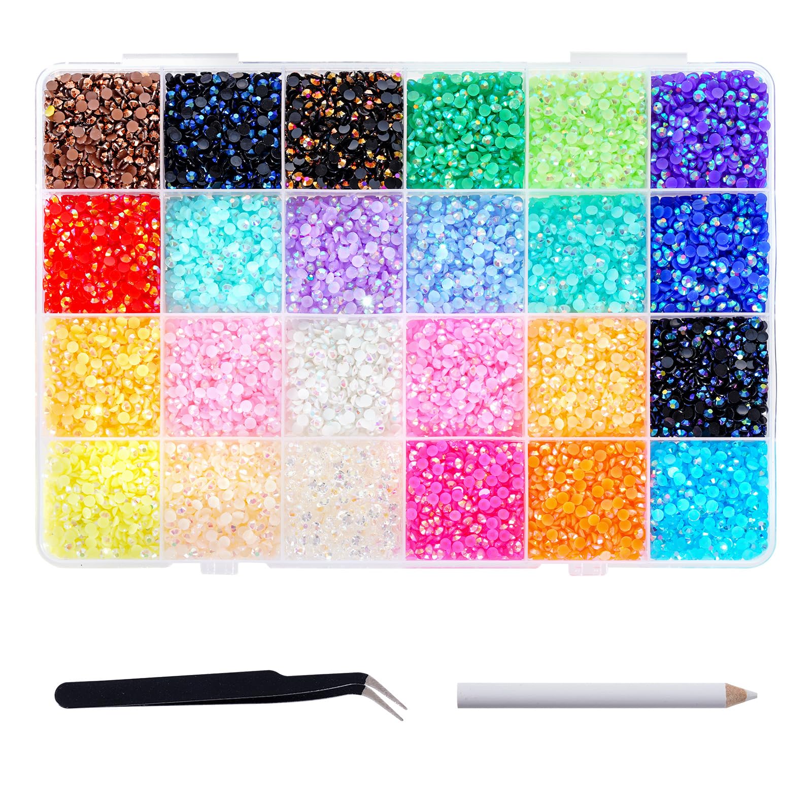 Lot de 19 200 strass pour ongles, 24 pierres de couleur de 3 mm, pierres à paillettes rondes avec pince et stylo, kit Bedazzler pour bricolage, artisanat, décoration des ongles (4 mm)