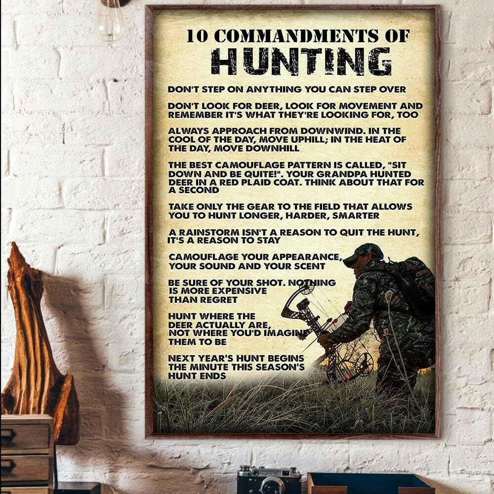 Vintage Metal Tin Sign 10 Commandments of Bowhunting