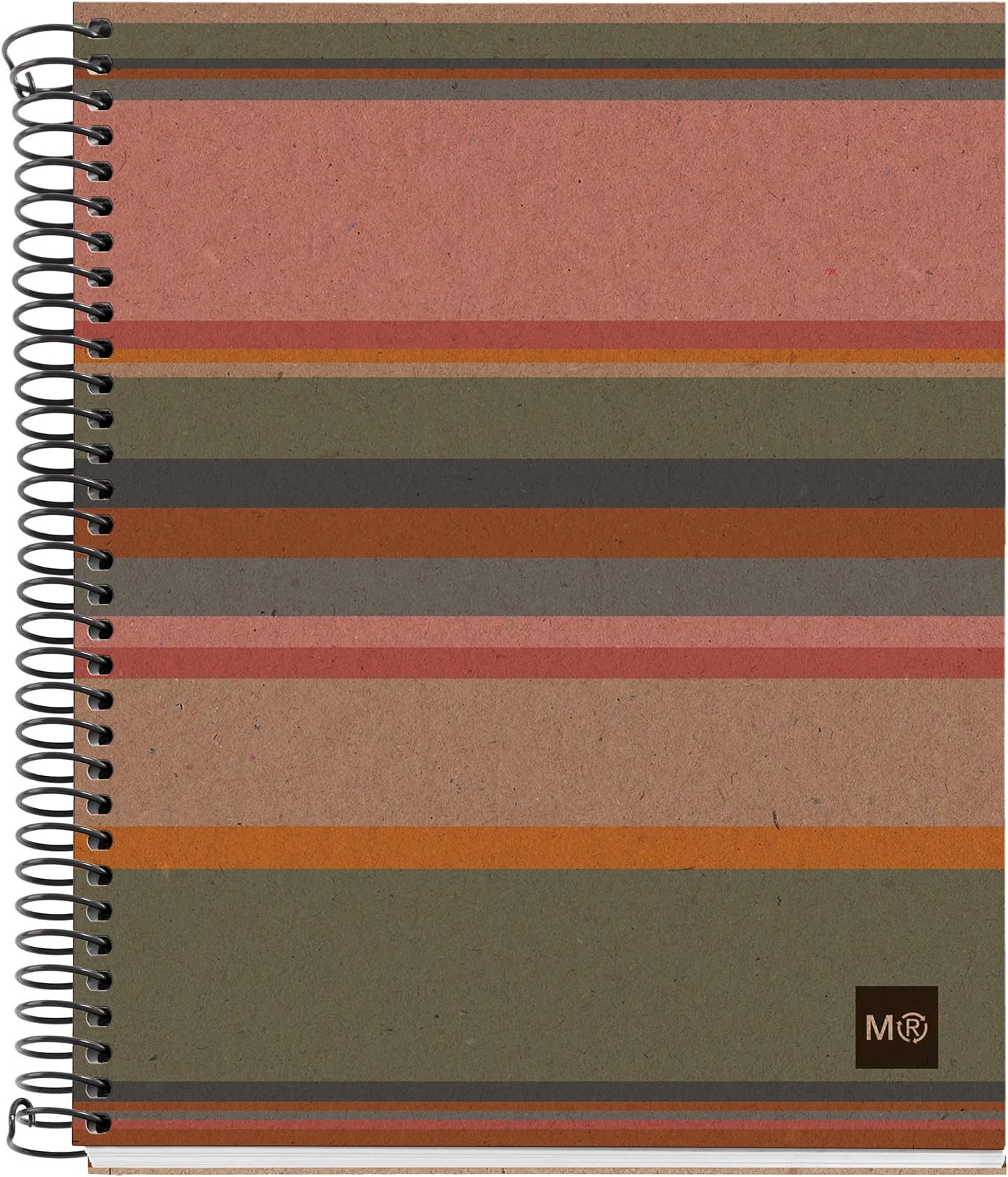 Miquelrius - 100% Recycled Notebook, 4 Colour Stripes, A5, 120 Ruled Sheets 7mm, 80g Paper, 2 Holes, Recycled Cardboard Cover, Eco Stripe Design
