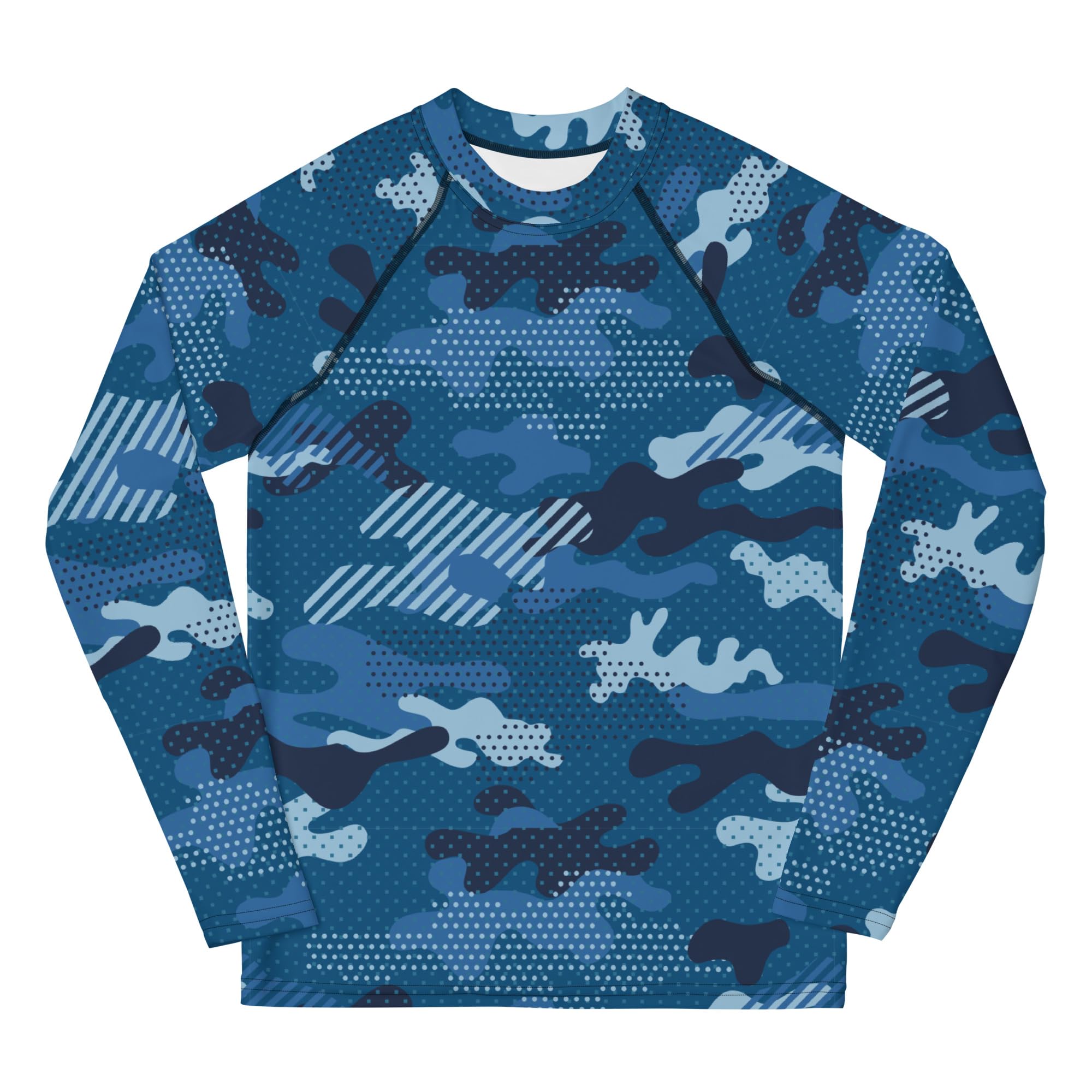 Rashguard Jugend Jungen, Langarm, Badeshirt, Schwimmshirt, Sonnenschutz, Badebekleidung, Schnelltrocknend, UPF 50+, Rash Top mit Print, Rash Guard Shirt, UV Shutz, Blue Camouflage, 134-158 cm