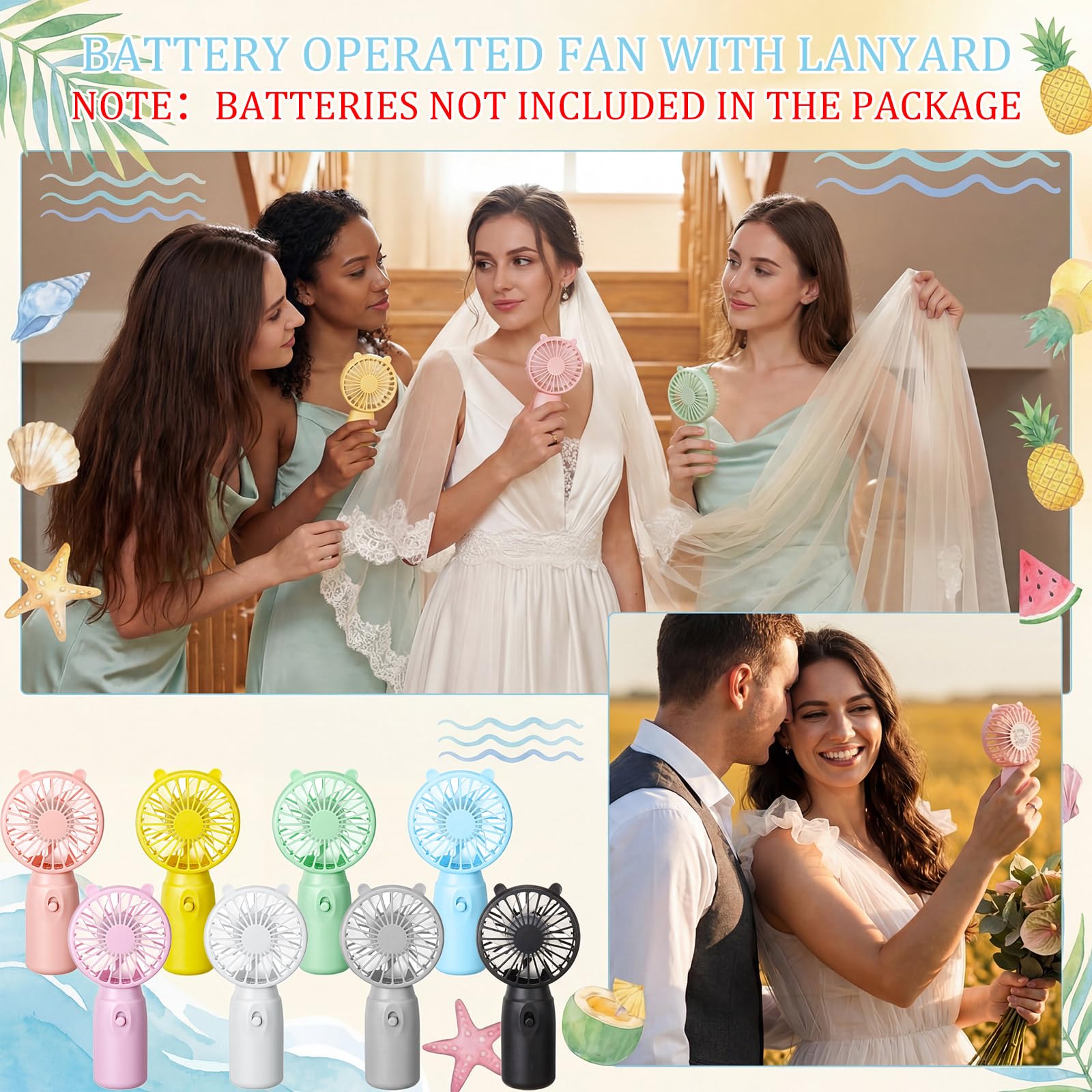 Woanger Tragbare Mini-Handventilatoren, Großpackung mit Seil, klein, batteriebetrieben, persönlicher Ventilator, kühlendes Geschenk für Sommer, Reisen, Strand, Innen- und Außenbereich, Make-up