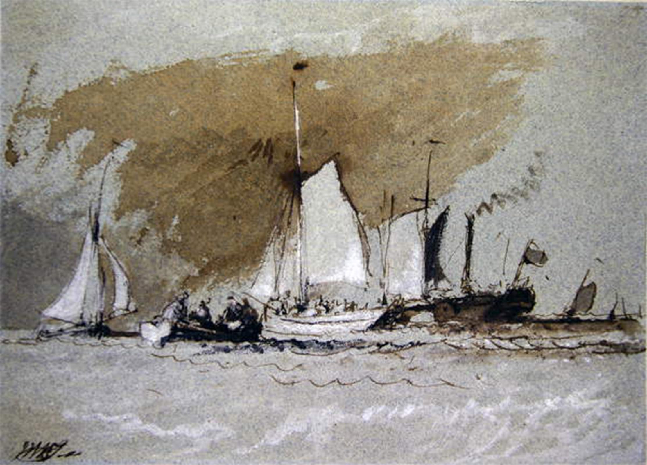 HRJUBWREE Famous Paintings Pictures Artwork Picture Fishing Boats At Sea Boarding a Steamer off Cowes Isle of Wight by Mallord William Turner Photo Wall Print for Home Decor 60x90cm