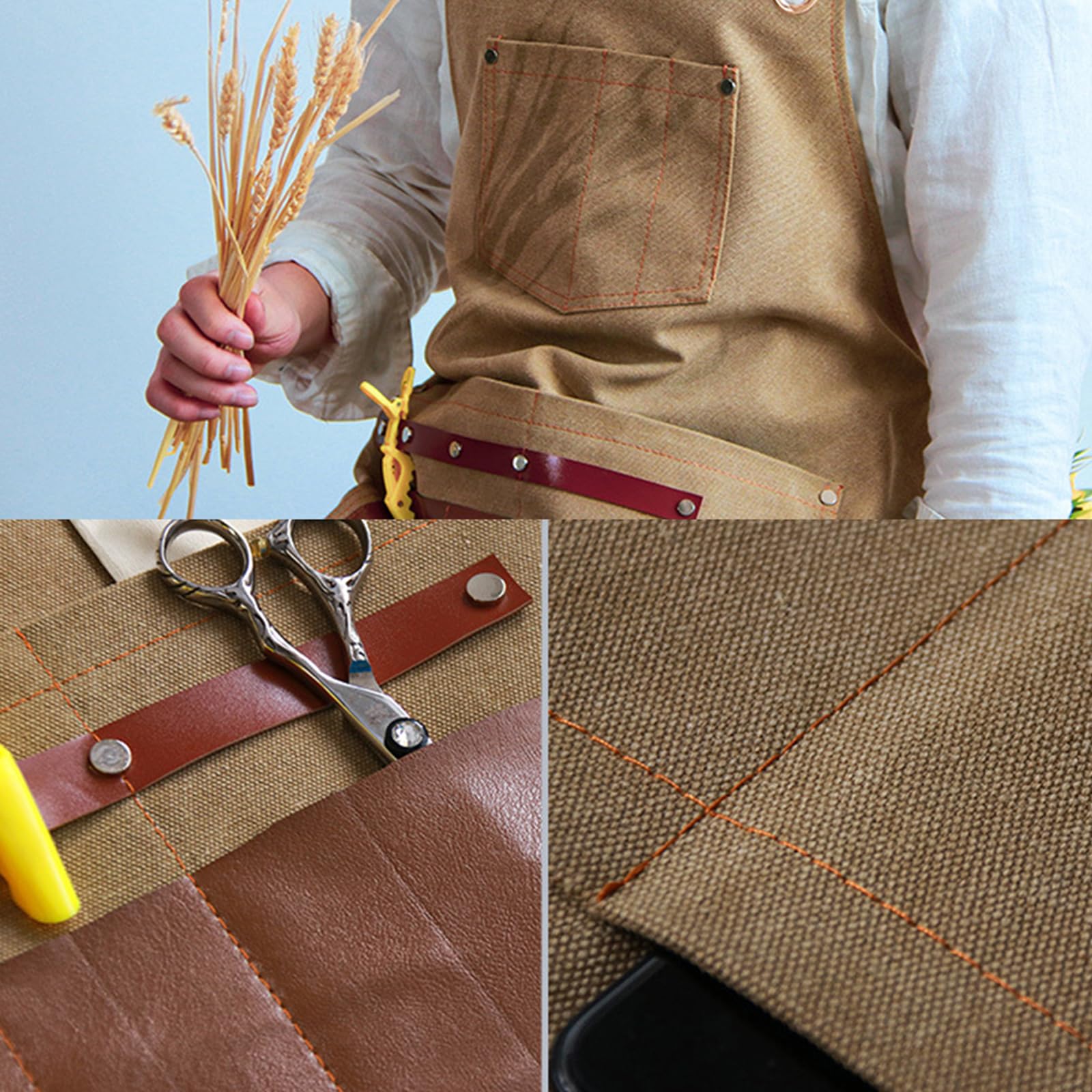 Delantal De Trabajo De Lona Perneras Divididas Ajustable Tirantes Cruzados Delantales para Barbacoa con Bolsillos para Hombre Y Mujer Apto para Tiendas, Jardines, Restaurantes