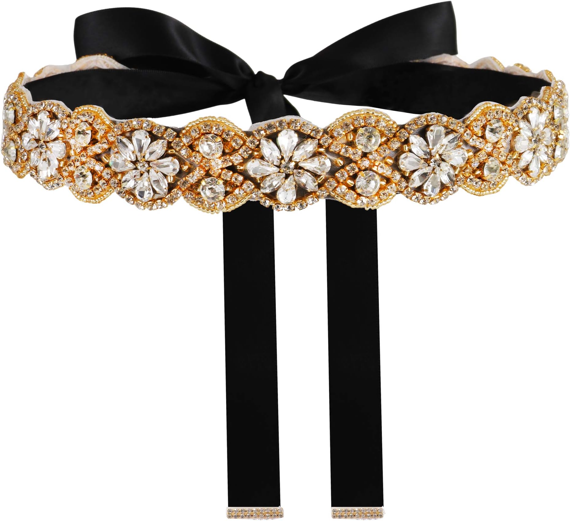 yanstarHandmade Wedding Belt Bridal Belts and Sashes Crystal Rhinestone Ribbon Belt for Wedding Dress Bridesmaid Prom Gowns
