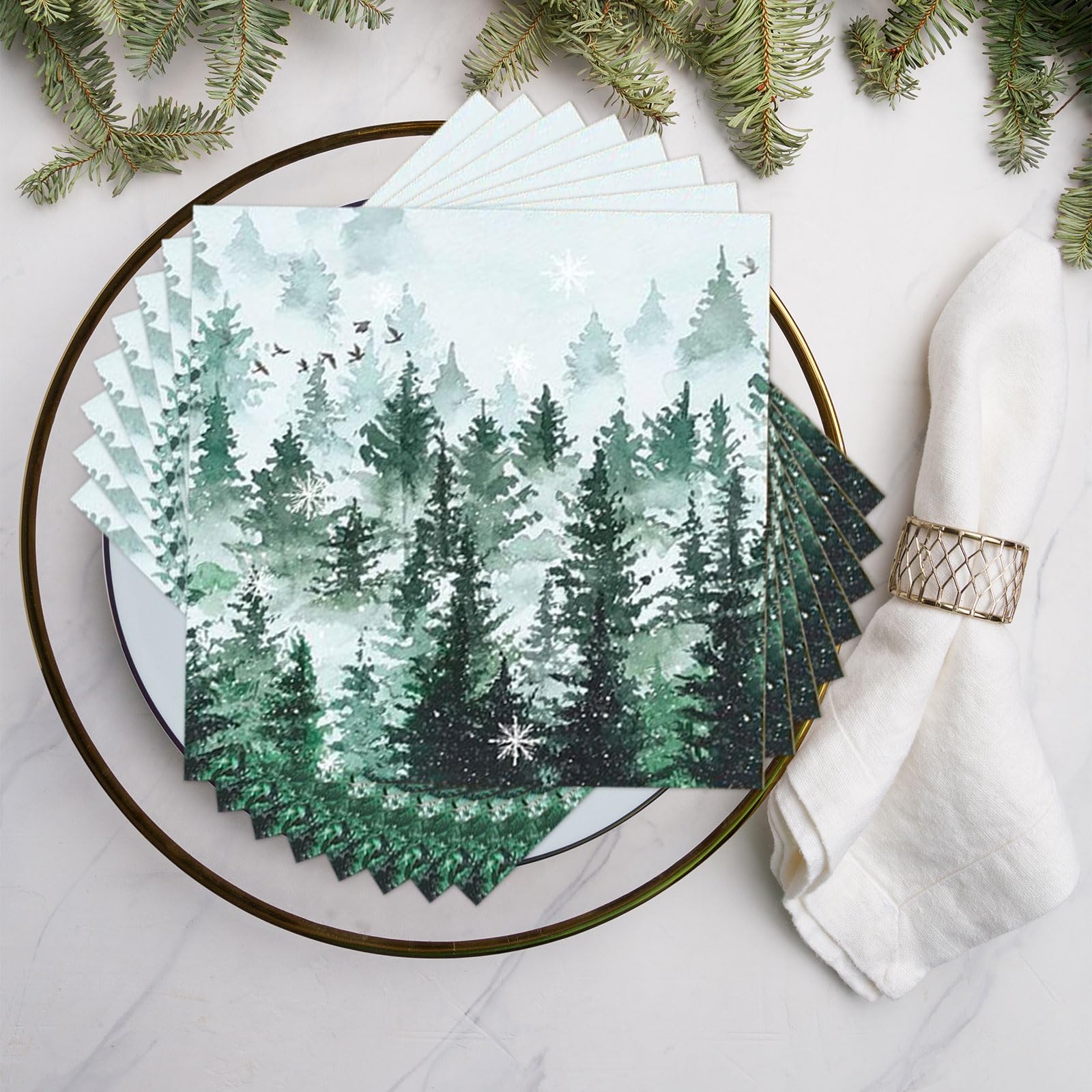 Kotkiddy 40 Pezzi Tavoletta Invernale Foresta Naturale Serviette di Carta 2 Strati Rustico Paese di Legno Serviette da Cocktail Monouso Serviette da Cena Serviette da FES