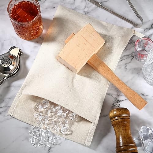 Miniatura 4 de 7 piezas de mazo de hielo y bolsa Lewis manual trituradora de hielo de madera para cocina, mazo de cocina de 13.4 x 8.7 pulgadas, bolsa de hielo