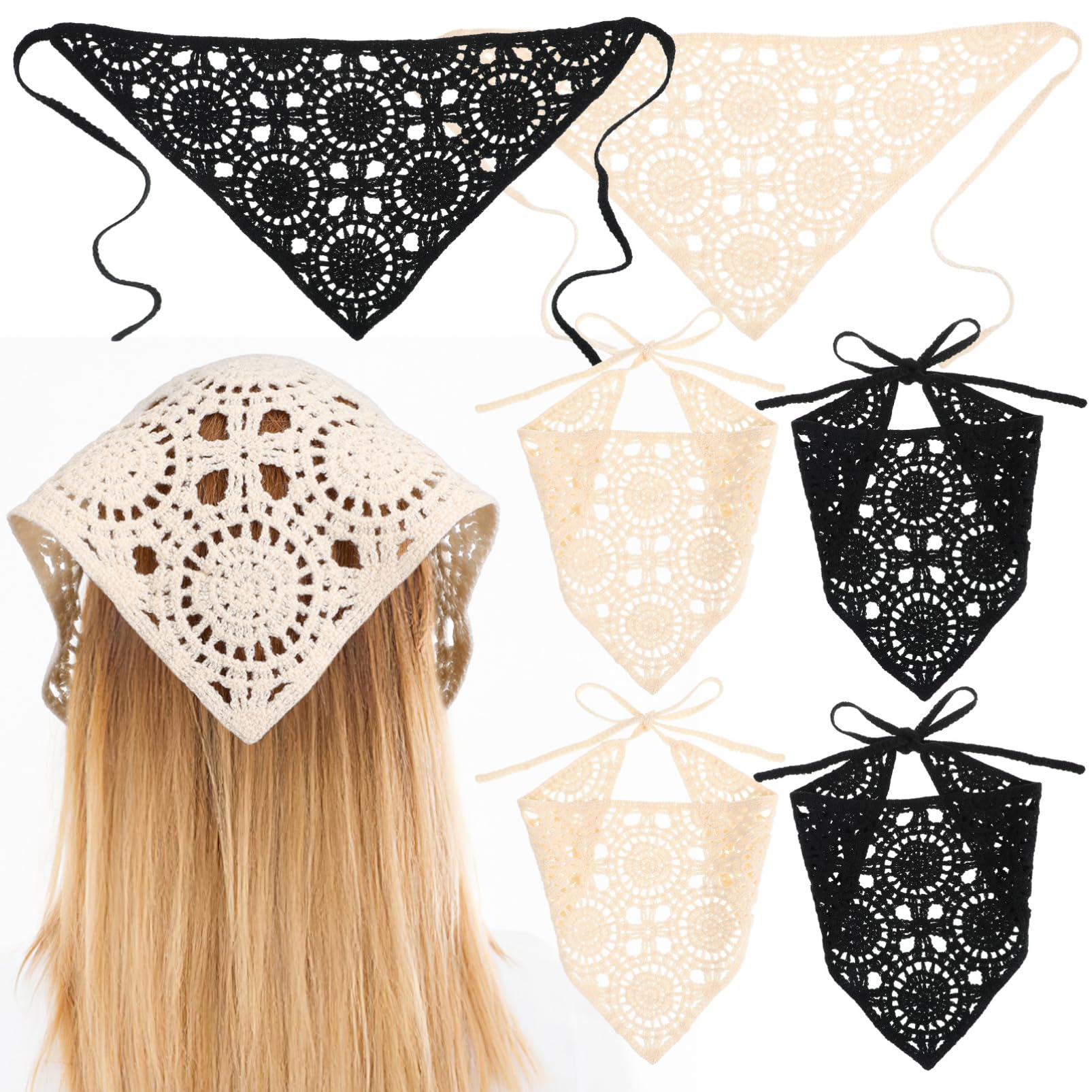 Beaupretty 6piezas Bufanda De Crochet Bandana De Crochet Cabello Pañuelos Para Mujer Accesorios De Moda Cabello Para Uso Diario y Fiestas