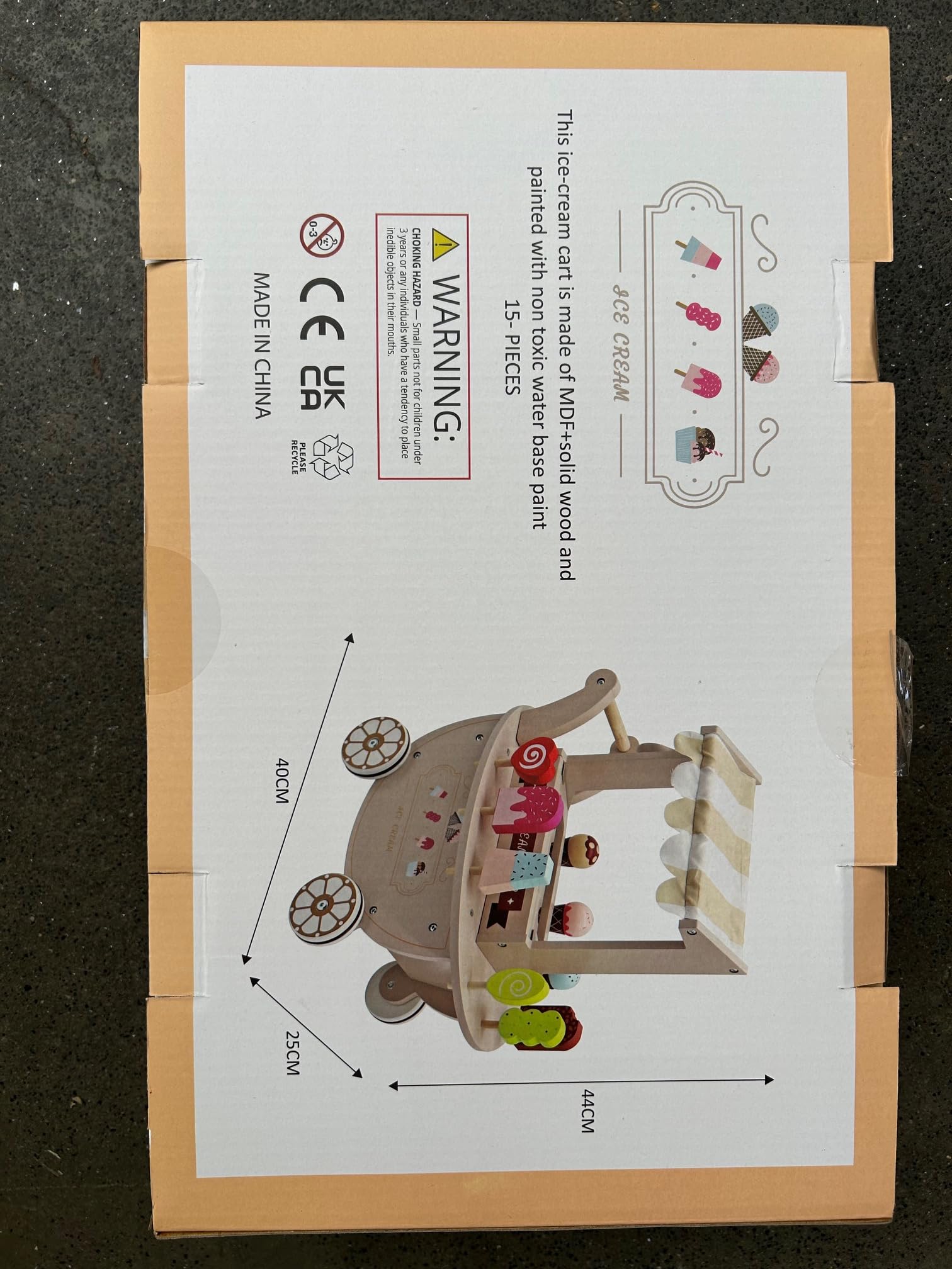 Eiswagen aus Holz - Inklusive 9 Eiswürfeln aus Holz - 41x19x44cm