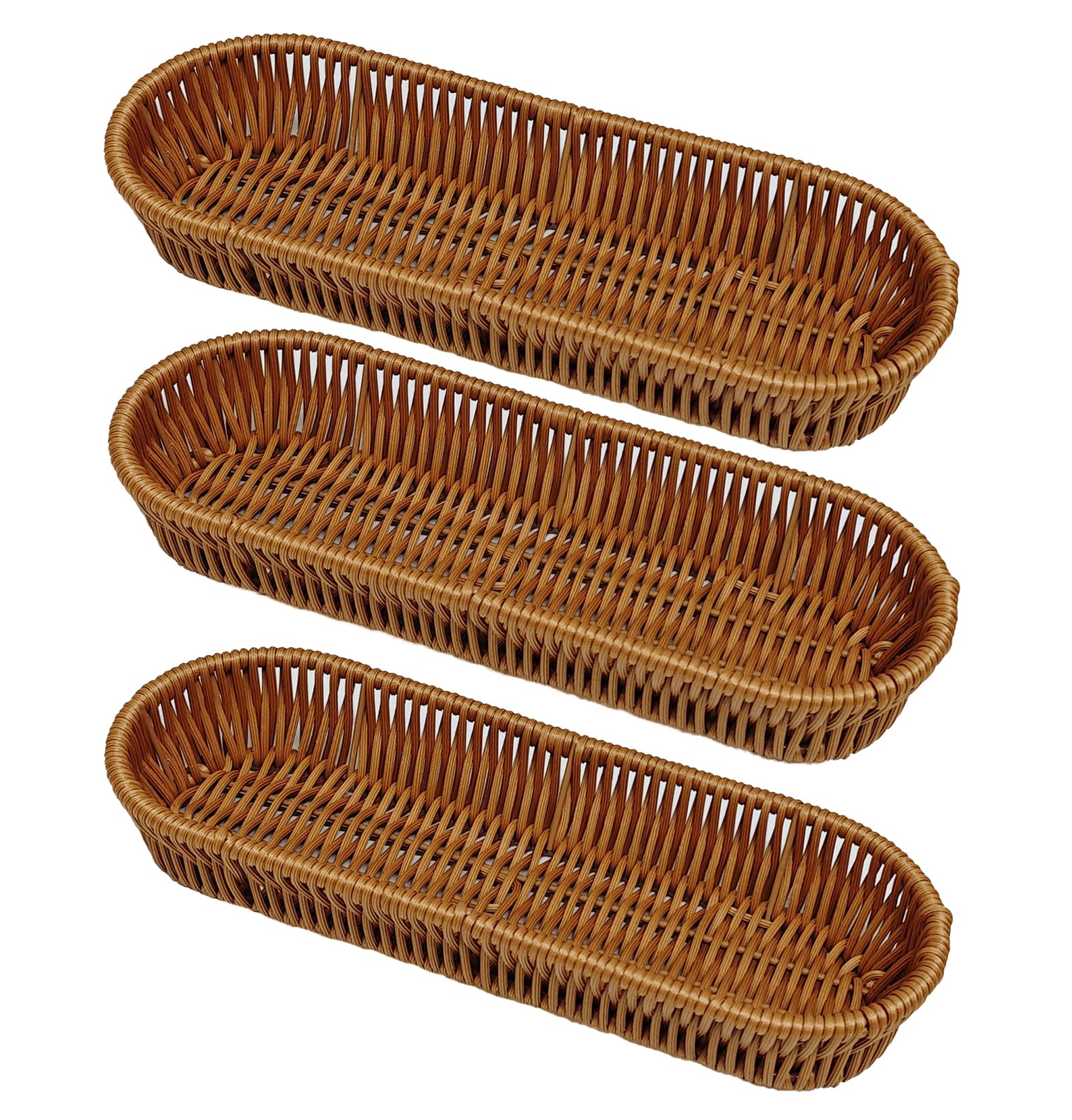 RT&BS Panier à Couverts en Osier, Petit Panier à Pain en Osier pour la Table, Paniers de Rangement Tissés à la main pour Couteaux, Fourchettes, Cuillères, Baguettes (3pcs, Ovale)