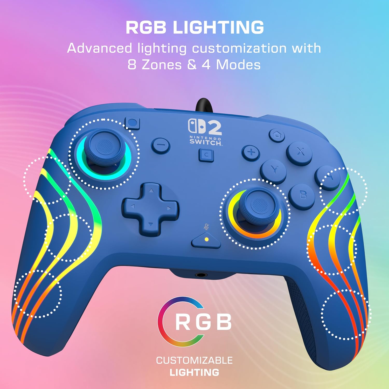 Turtle Beach Afterglow Wave Wired RGB Gaming Controller - Officially Licensed for Nintendo Switch 2, Nintendo Switch/Switch Lite/OLED – Hall-Effect Thumbsticks, Customizable Lighting – Blue 4