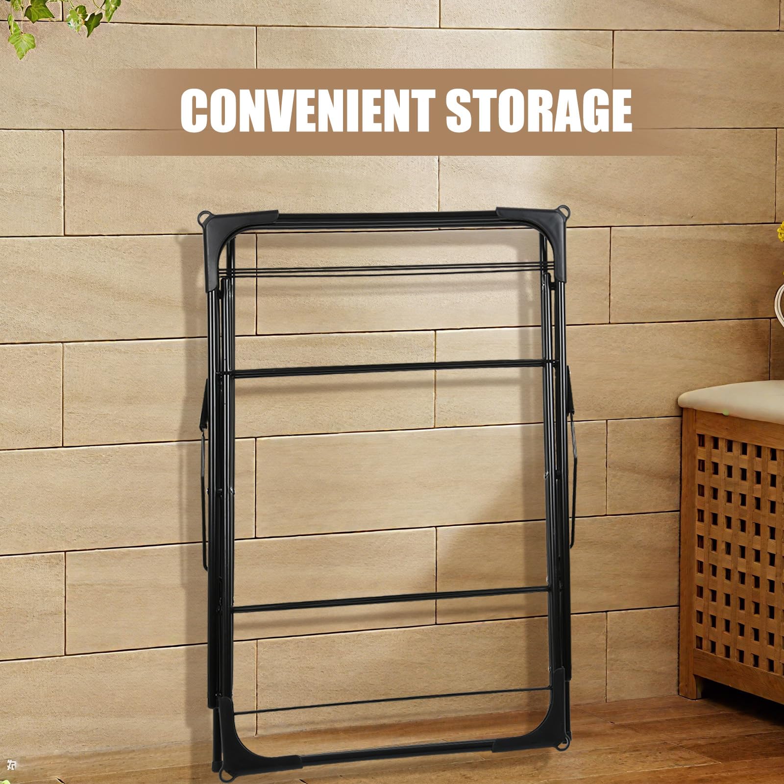LANTUS Etendoir Interieur Pliable - Sechoir a Linge Extensible, Robuste & Peu encombrant, Tour à Linge Pliable et Extensible, seche Linge Durable,48 * 43 * 137cm (Noir)