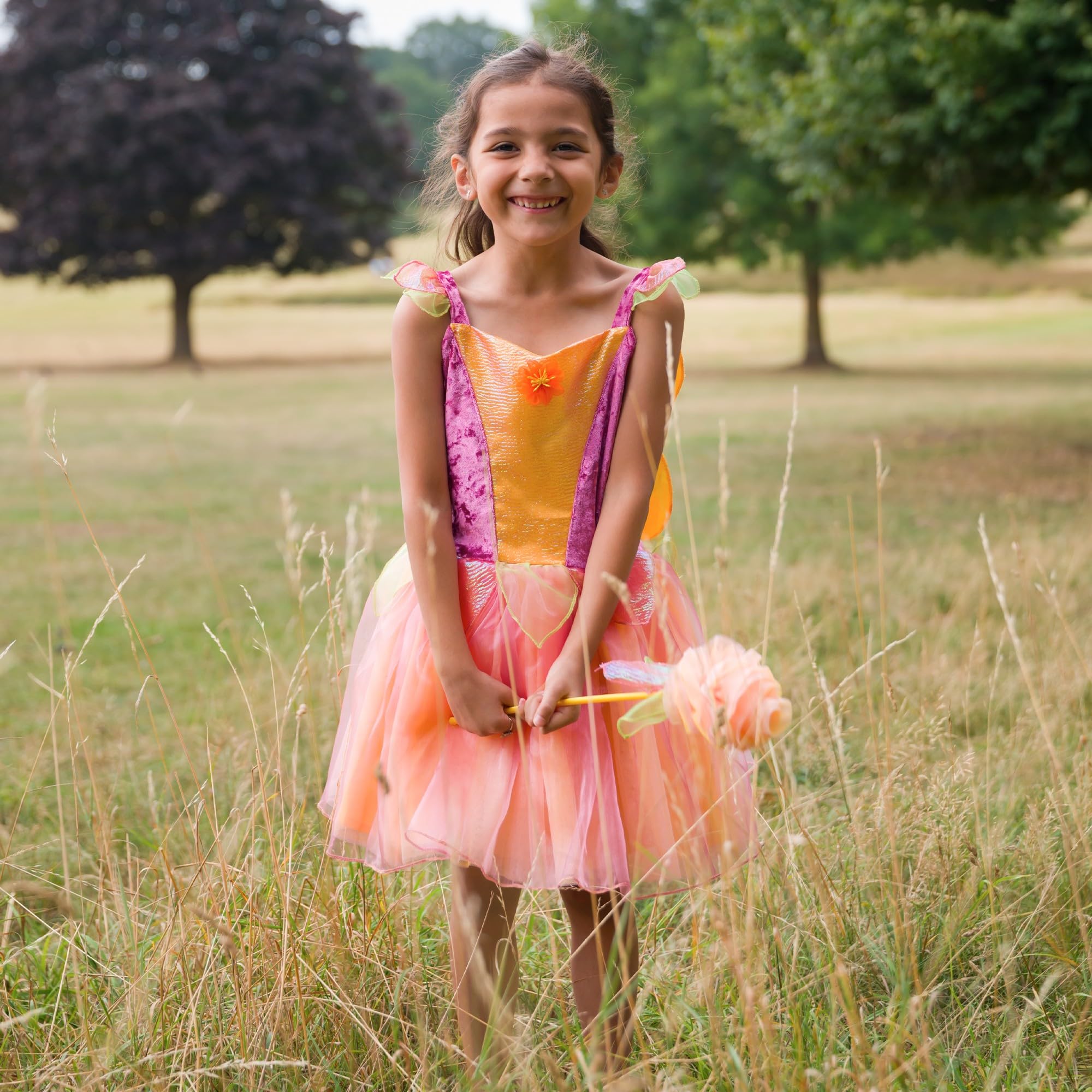 PRETEND TO BEE Pink Flower Fairy Dress Up Costume for Kids Includes Dress, Wings and Wand, 5-7 Years, Pink, Peach and Yellow - Image 2