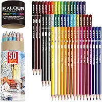 KALOUR Lápis de cor premium, conjunto de 50 cores, núcleo macio para artistas com cores vibrantes, ideal para misturar sombras, lápis de cor para adultos e iniciantes