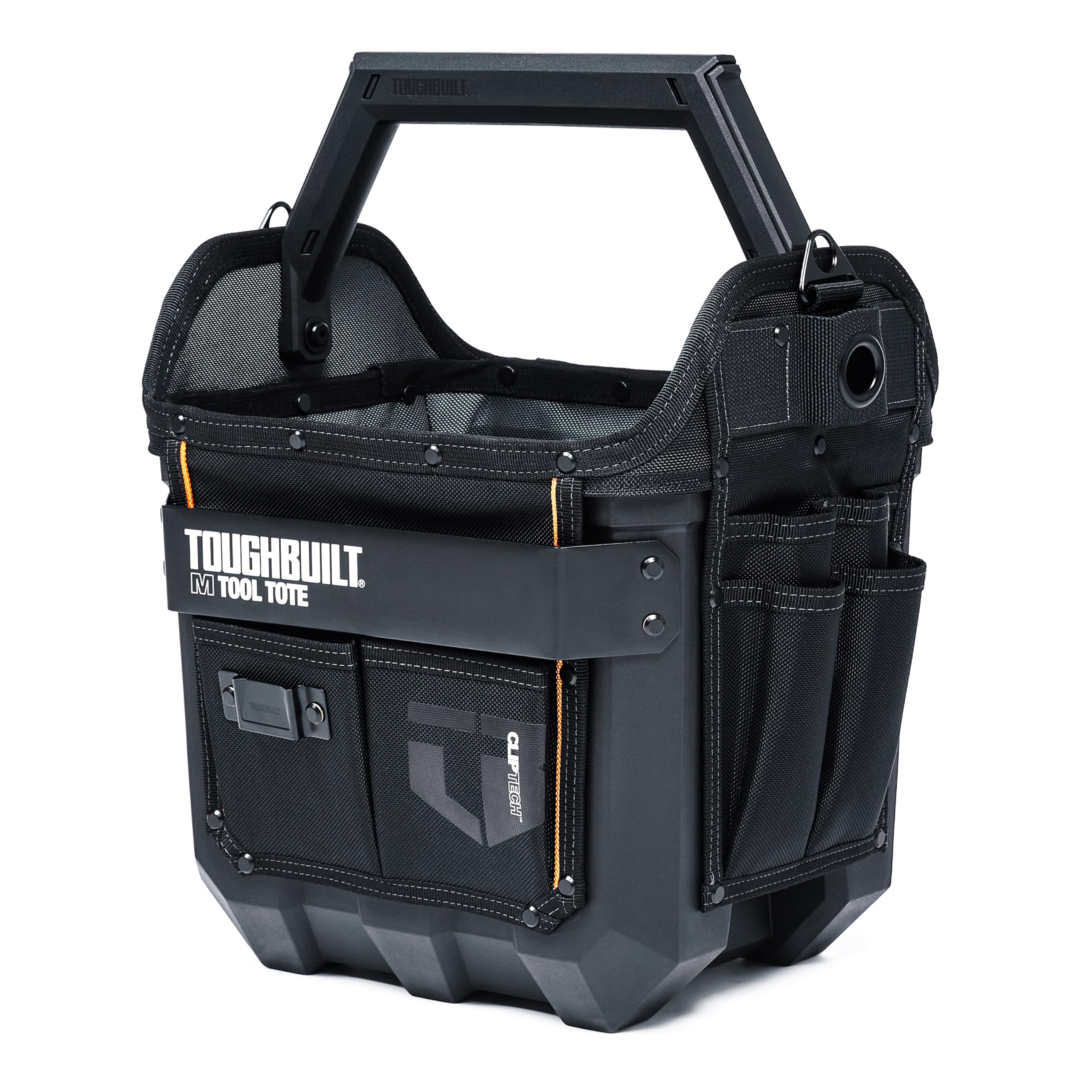 ToughBuilt – 12" Massive Mouth Tool Bag, Compact Wide-Opening Hard Body Tote Bag with Reinforced Handles, 31 Pockets, and Heavy-Duty 1680D Construction for Jobsite Organization
