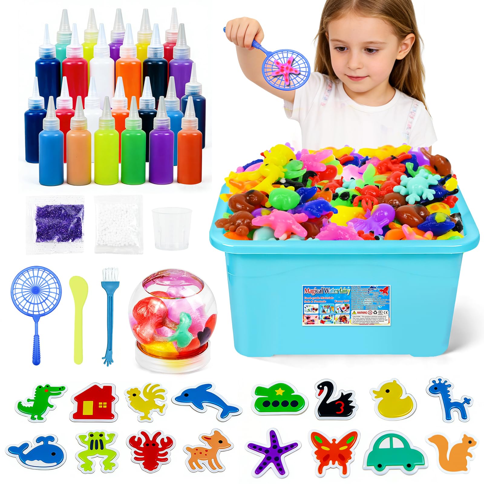 Ulikey Juguete de Aqua Gelz, 52 PCS Creativos Elfo Mágico de Agua, con 18 Botes de Gel de Color y 16 Formas, 3D DIY Juguete de Gel de Agua Regalo para Niños de 5 6 7 8 9 10 Años