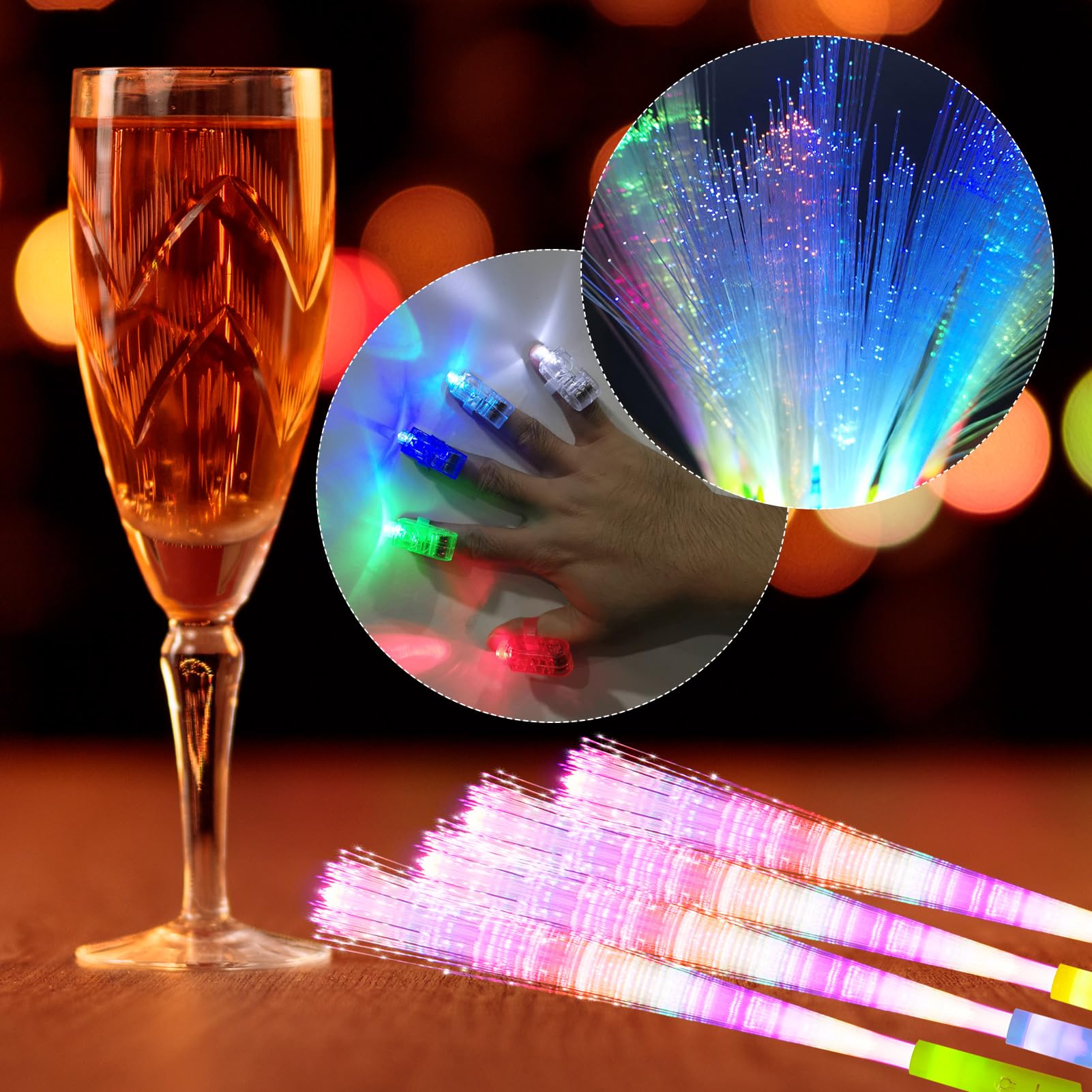 JIZZU 12 Pezzi Bastoncini Luminosi a LED, In Fibra di Vetro + 12 Pezzi a LED con Dito, 3 Modalità di Colore Lampeggiante per Natale, Concerti, Matrimoni, Feste
