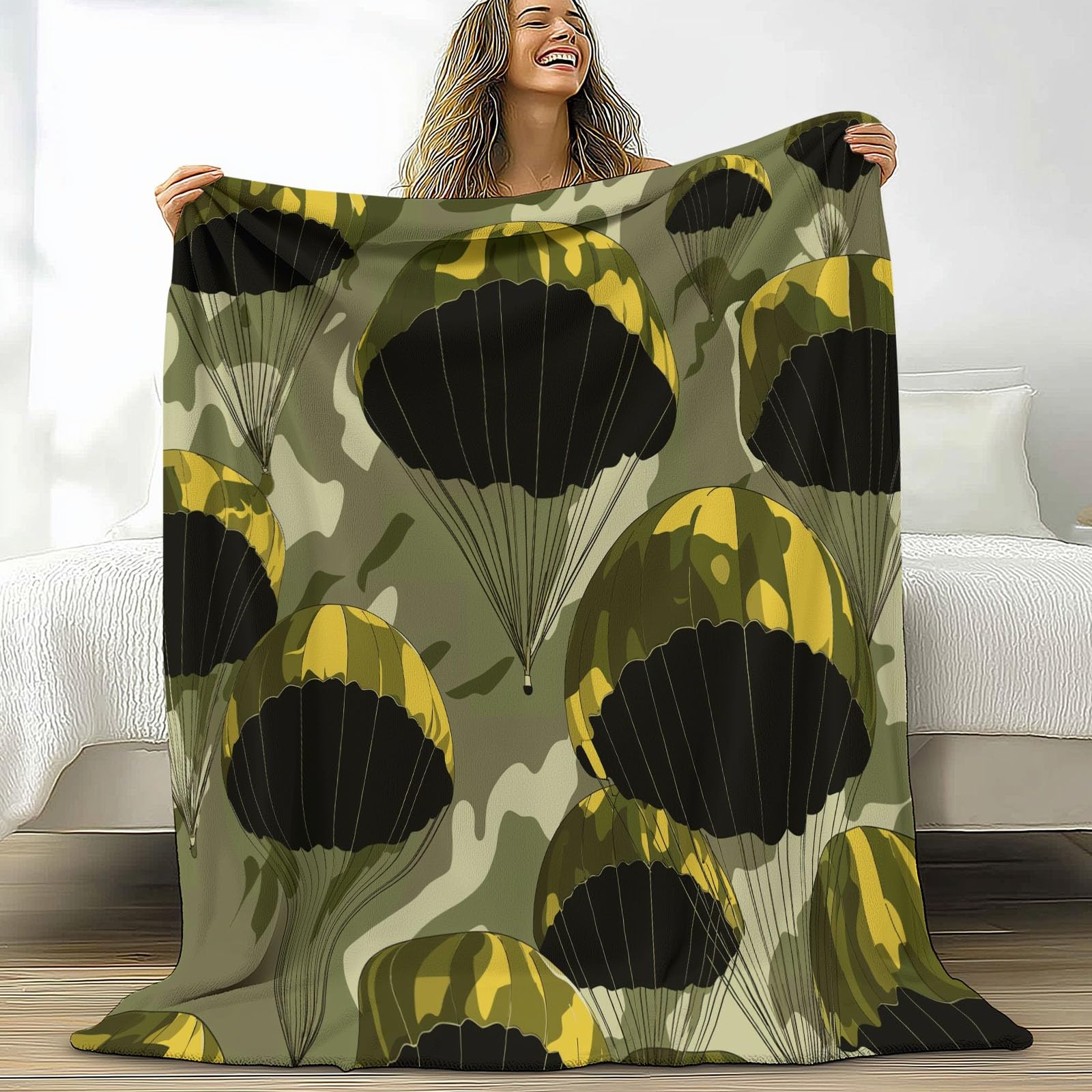 Plaid douillet enfant 100x150 vert armée, couvre-lit peluche douce
