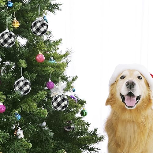 Miniatura 3 de 24 bolas de Navidad de tela a cuadros de búfalo de 2.4 pulgadas2.362 in, adornos colgantes de Navidad, adornos decorativos para colgar el árbol de