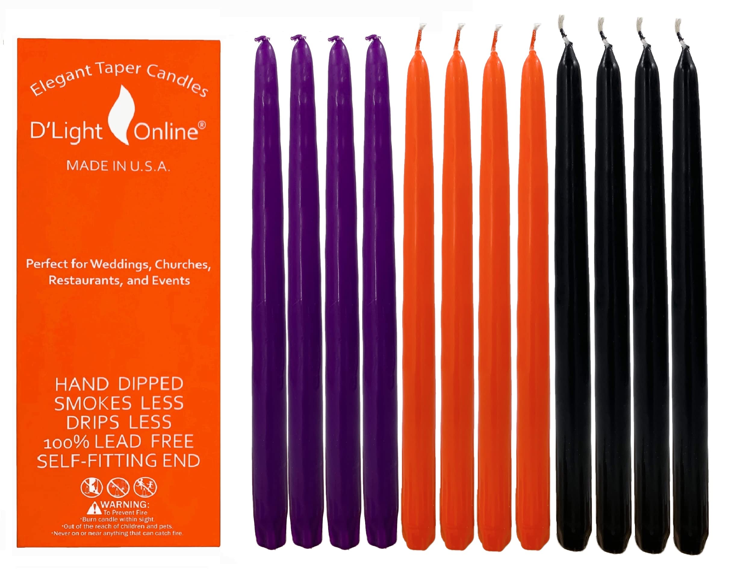 D'light Online Elegant Unscented Holiday Taper Candles for Halloween - Premium Quality Candles Hand-Dipped, Dripless and Smokeless - Set of 12 (12 Inch, Spooky)