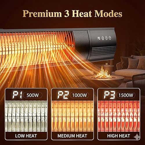 Miniatura 5 de YESERLl - Calentador eléctrico de patio con control remoto, calentador de 1500 W, calentamiento rápido con 3 ajustes de potencia, silencioso
