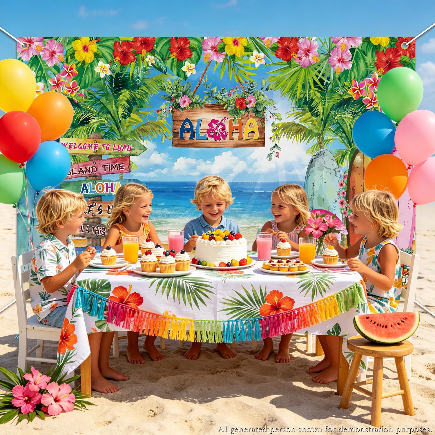 1,8x1,2m Tło na letnią imprezę hawajską, dekoracje na przyjęcie Luau, tropikalne kwiaty, liście palmowe, flamingi, tło Aloha na banner na przyjęcie Aloha, fotografia na plaży, dekoracje na urodziny