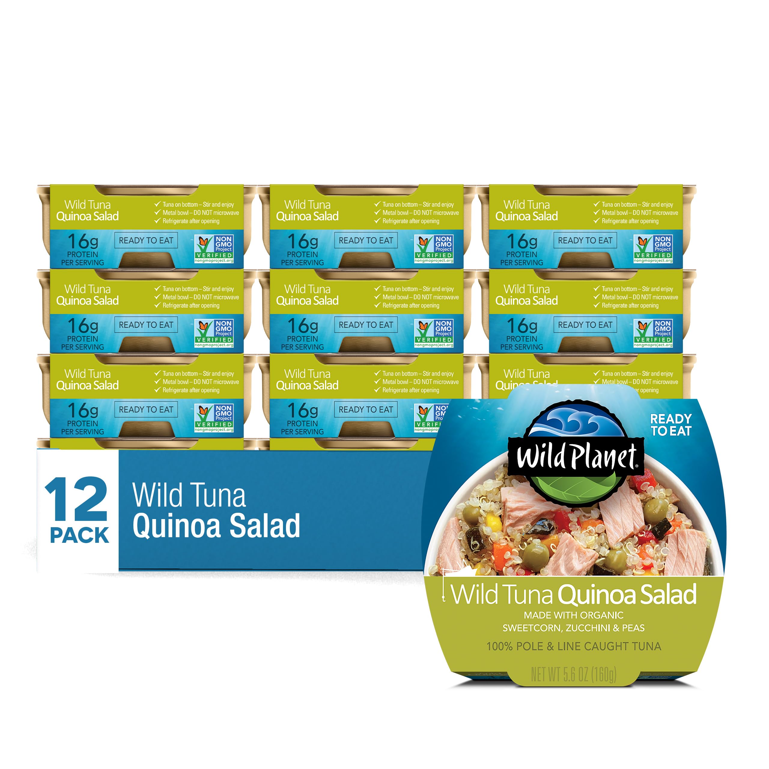 Wild PlanetReady-To-Eat Wild Tuna Quinoa Salad With Organic Sweetcorn, Zucchini & Peas, Tuna Salad, 5.6oz (Pack Of 12)
