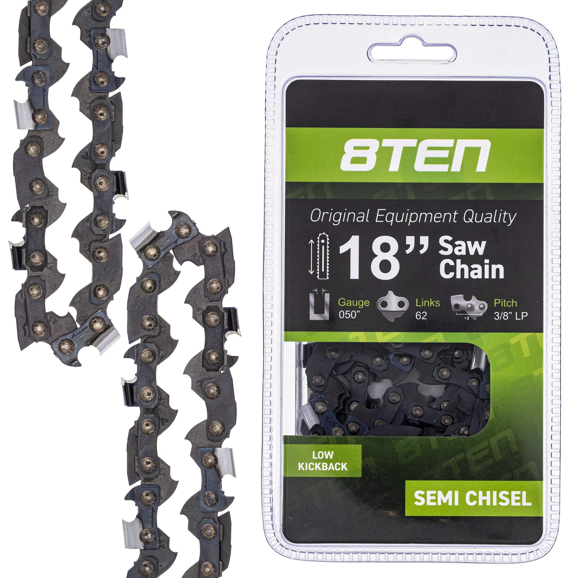 8TENChainsaw Chain 18'' .050 3/8 62 Drive Links Echo Husqvarna Craftsman Poulan 71-3619 S62 91PXL062G 91PX62CQ 63PM3 62