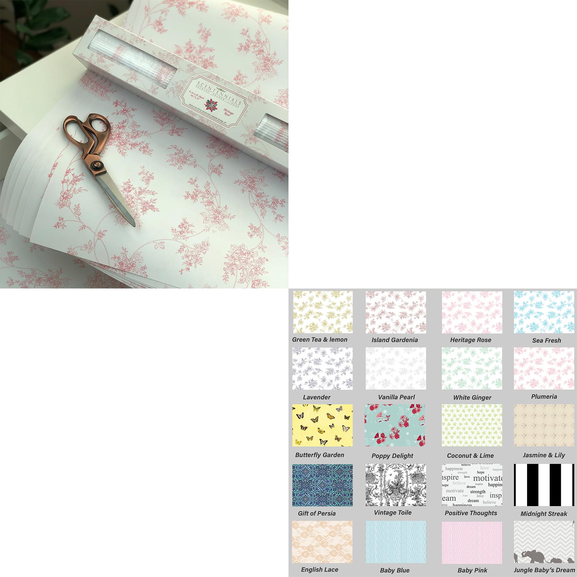 Scentennials Heritage Rose Scented Drawer Liners (12 Sheets) and Sample Pack (Bundle)