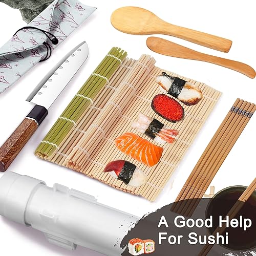 Miniatura 6 de Kit de fabricación de sushi para principiantes, juego todo en uno para hacer sushi con alfombrillas de sushi, rodillo de bambú, bazuca de sushi,