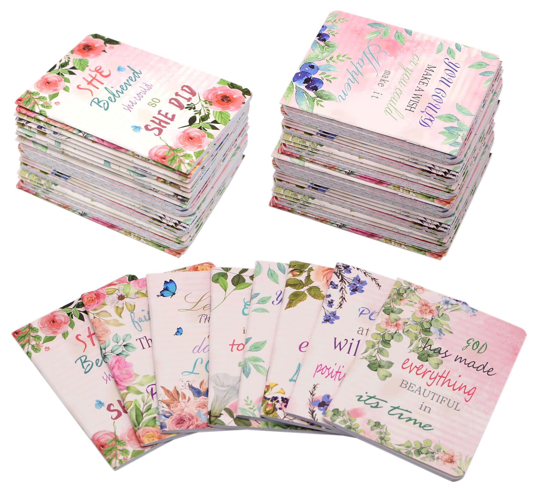 Inspirierende Mini-Notizblöcke mit Blumenmuster, Happy Journal, kleine Notizbücher, Großpackung für Party, Büro, Zuhause, Kollegen, Reisen, Geschenk, Zubehör (100 Stück, 8 Stile, florales inspirierend
