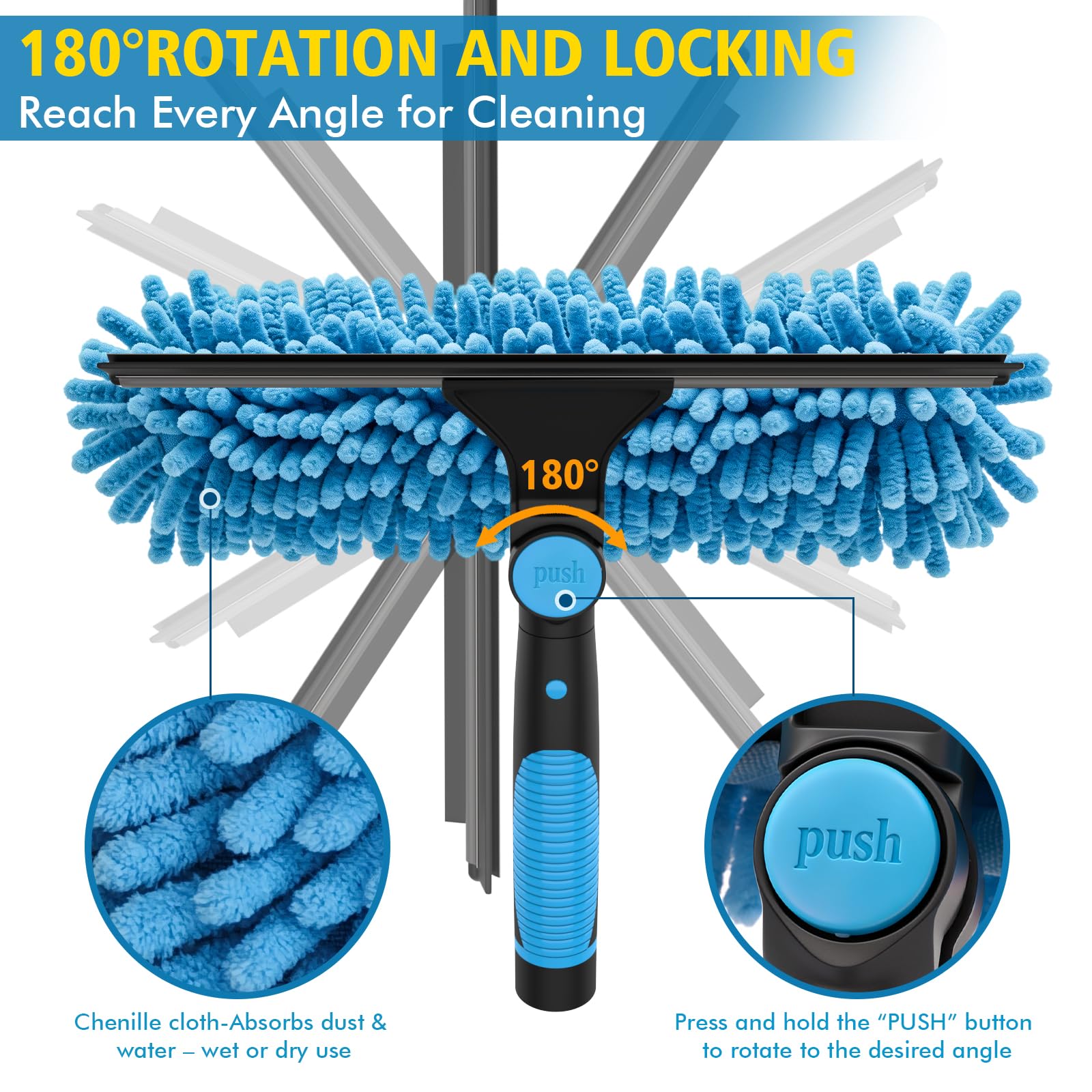 El juego de equipo de limpieza de ventanas de 4,5 m incluye limpiador de ventanas de 400 ml y escobilla de goma 2 en 1 con poste de limpieza extensible, kit de limpieza de ventanas sin rayas para - 5