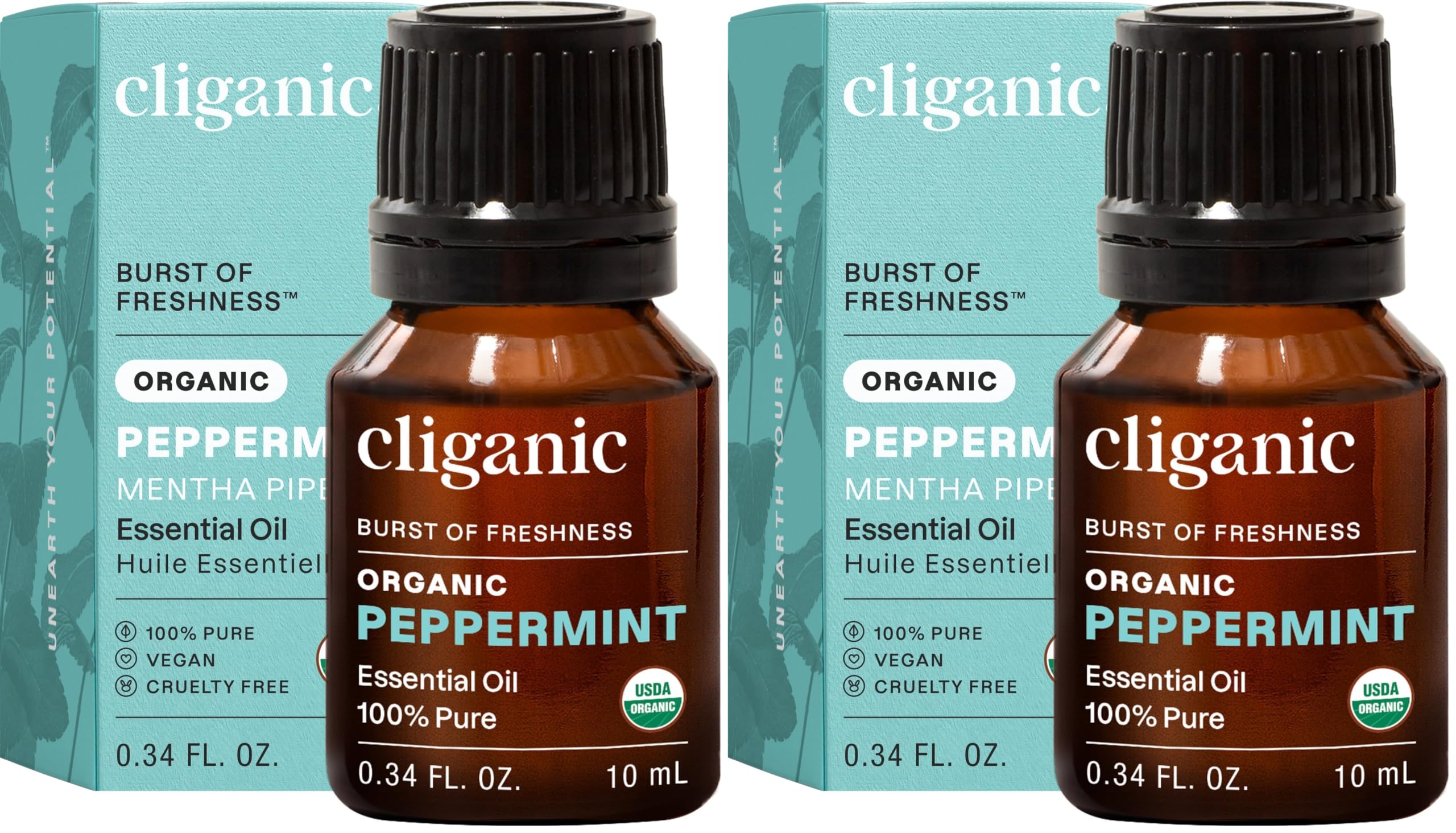 Cliganic Organic Peppermint Essential Oil, 100% Pure Natural Undiluted, for Aromatherapy | Non-GMO Verified (Pack of 2)