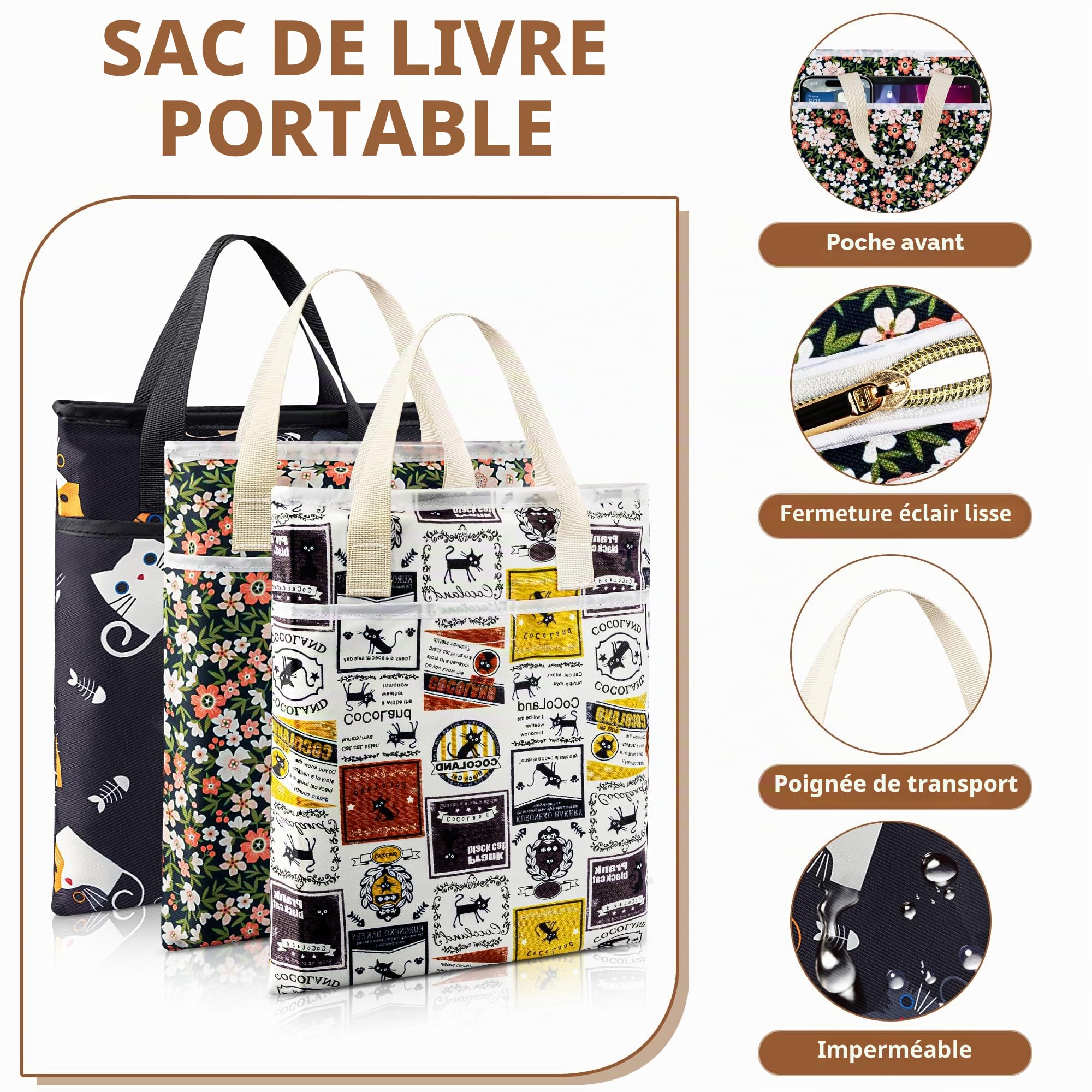 Likesing Pochette Livre Tissu Imperméable avec Fermeture Eclair 31 x 26 cm