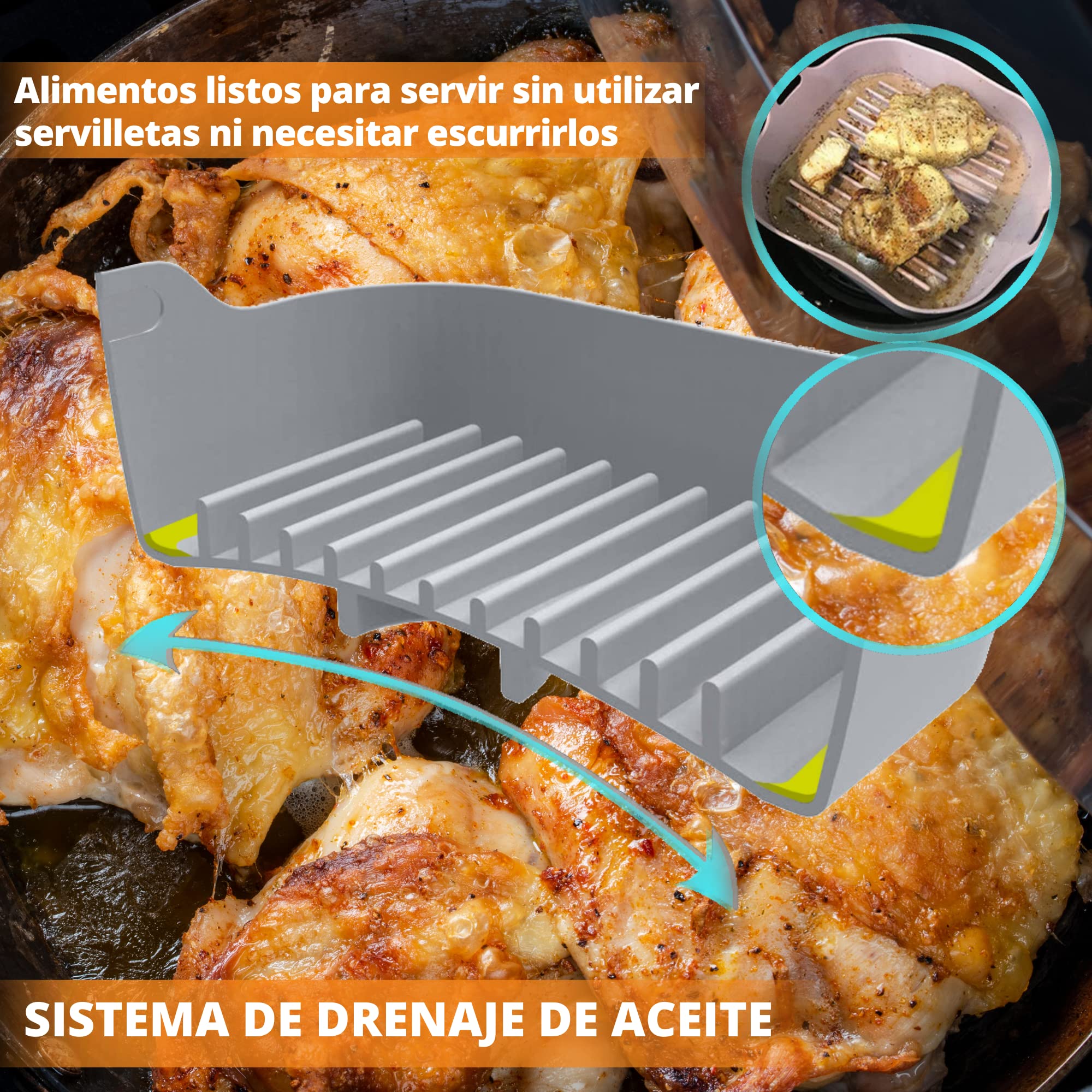 Cestello In Silicone Per Friggitrice Ad Aria Quadrata 5L 5,5L + Spruzzatore Olio - Accessori Per Cosori, Phillips, Cecotec - Facile Da Pulire