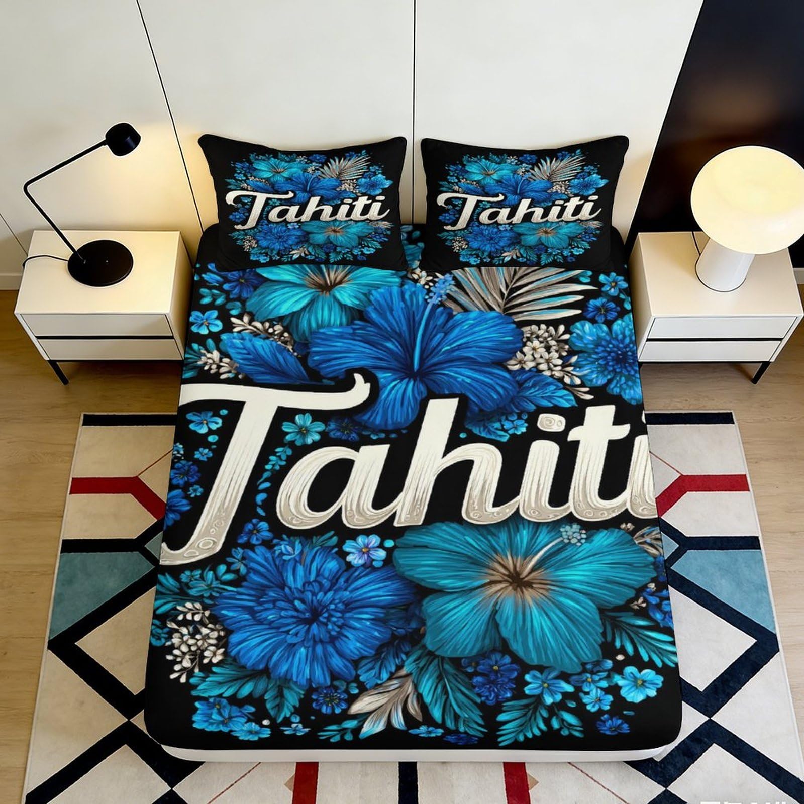 3D Printed Tropical Floral Fitted Sheet Microfiber Deep Pocket Bedroom Bedding Tropical Flowers Mattress Fitted Cover for Adults 140x200x25cm