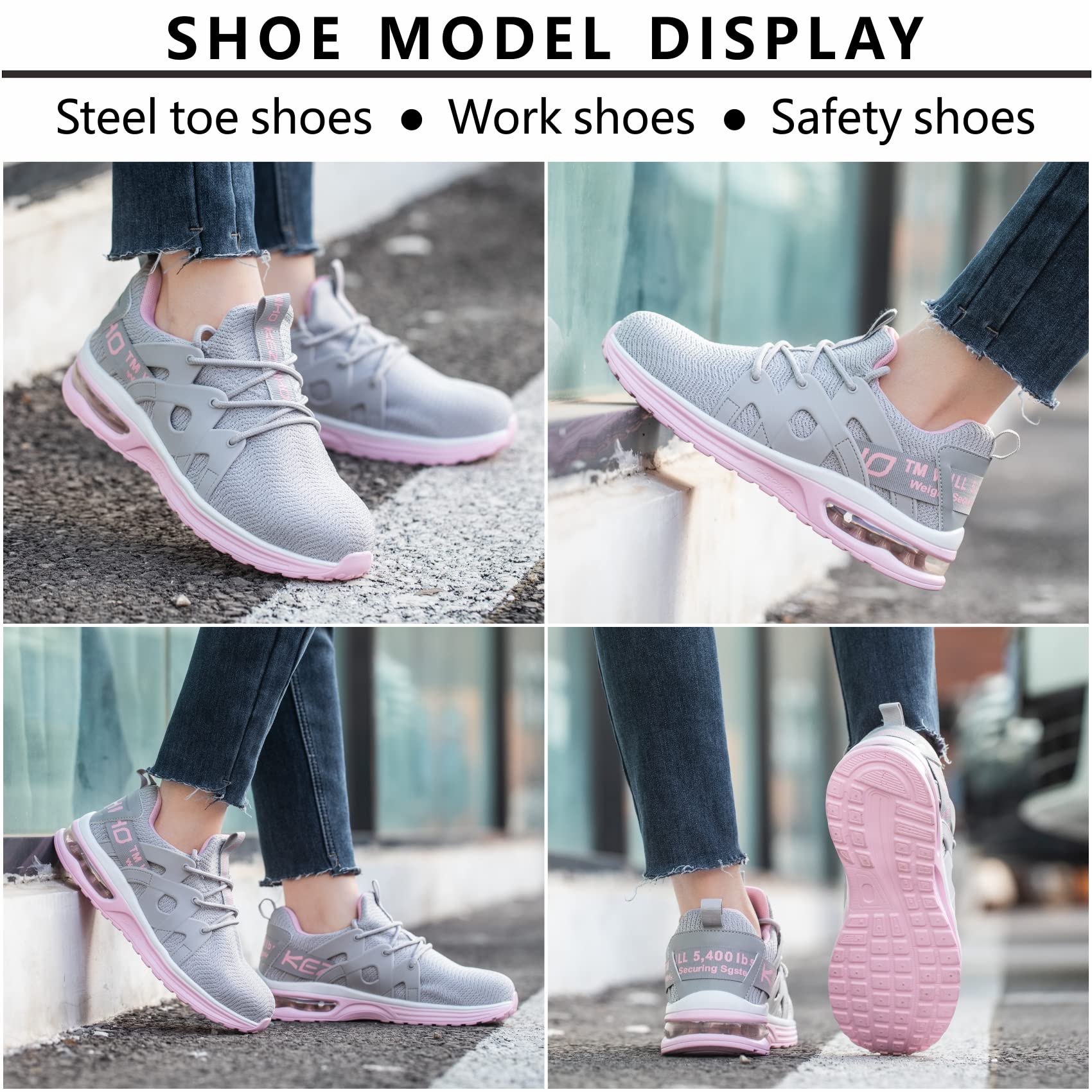 Kezhiho Steel Toe Shoes for Women Air Cushion Lightweight Work Shoes Comfortable Breathable Puncture Proof Slip Resistant Sneakers Indestructible Construction Industrial Safety Shoes (D0240436)