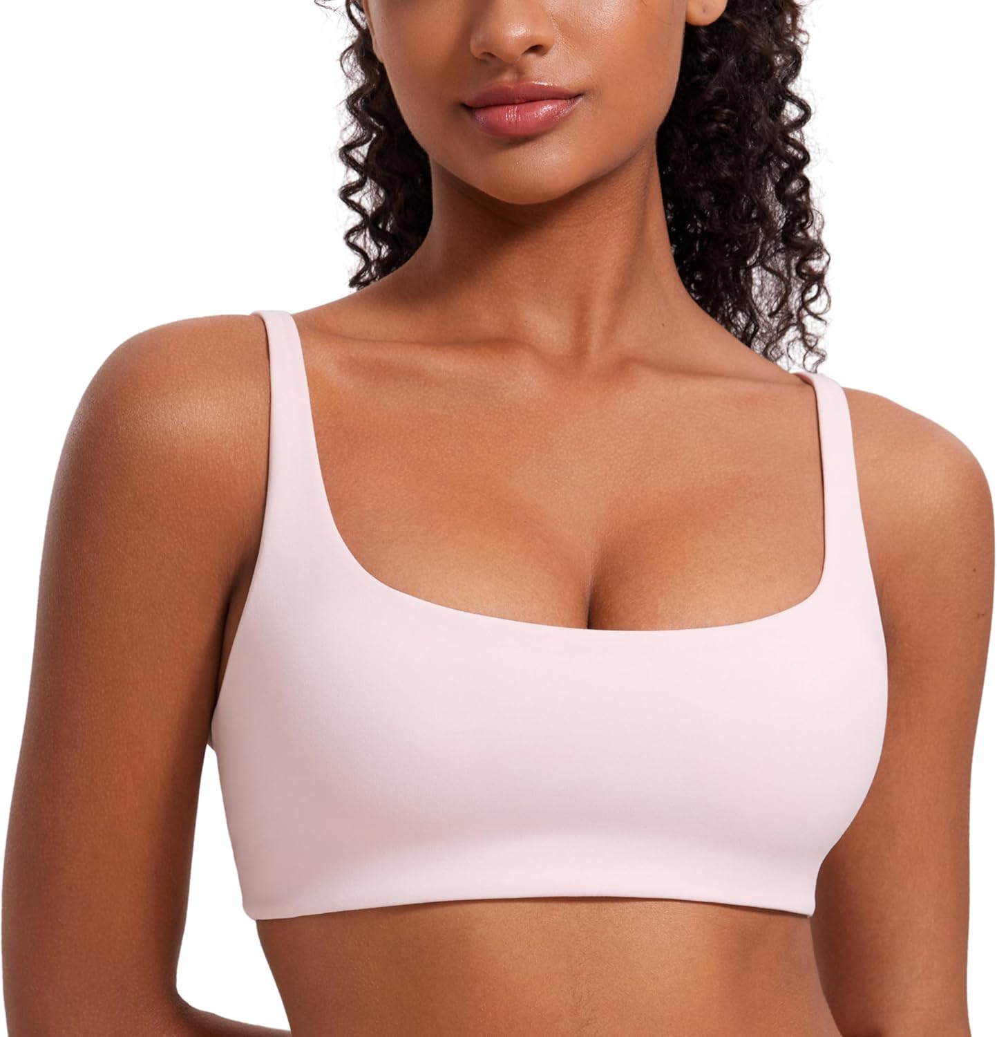 CRZ YOGA Butterluxe Spaghetti Strap Sports Bras for Women - Square Neck Yoga Wireless Low Coverage Padded Cami Crop Top