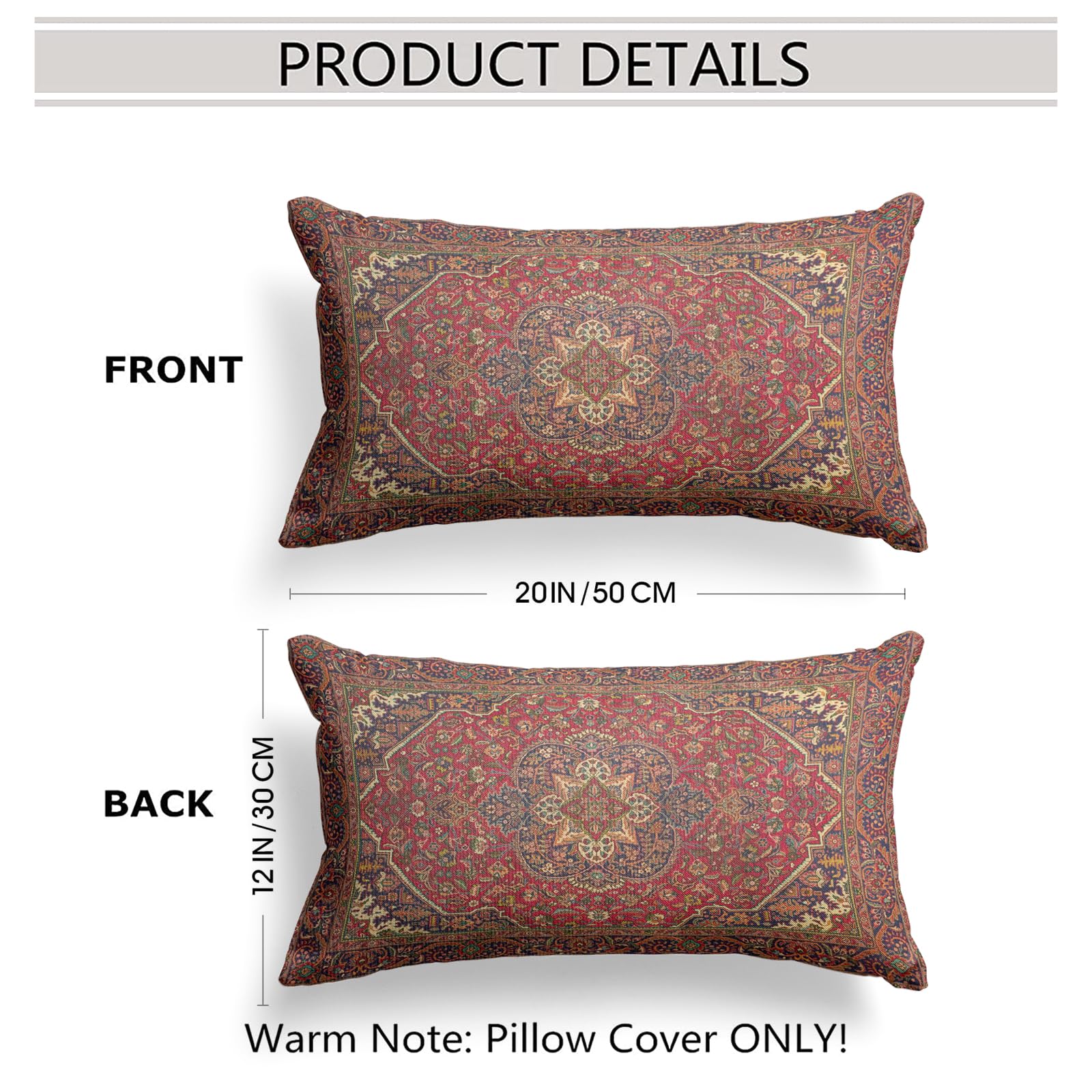 Snylcce Boho Throw Pillow Covers Set of 2 Maroon Antique & Vintage Design - Image 2