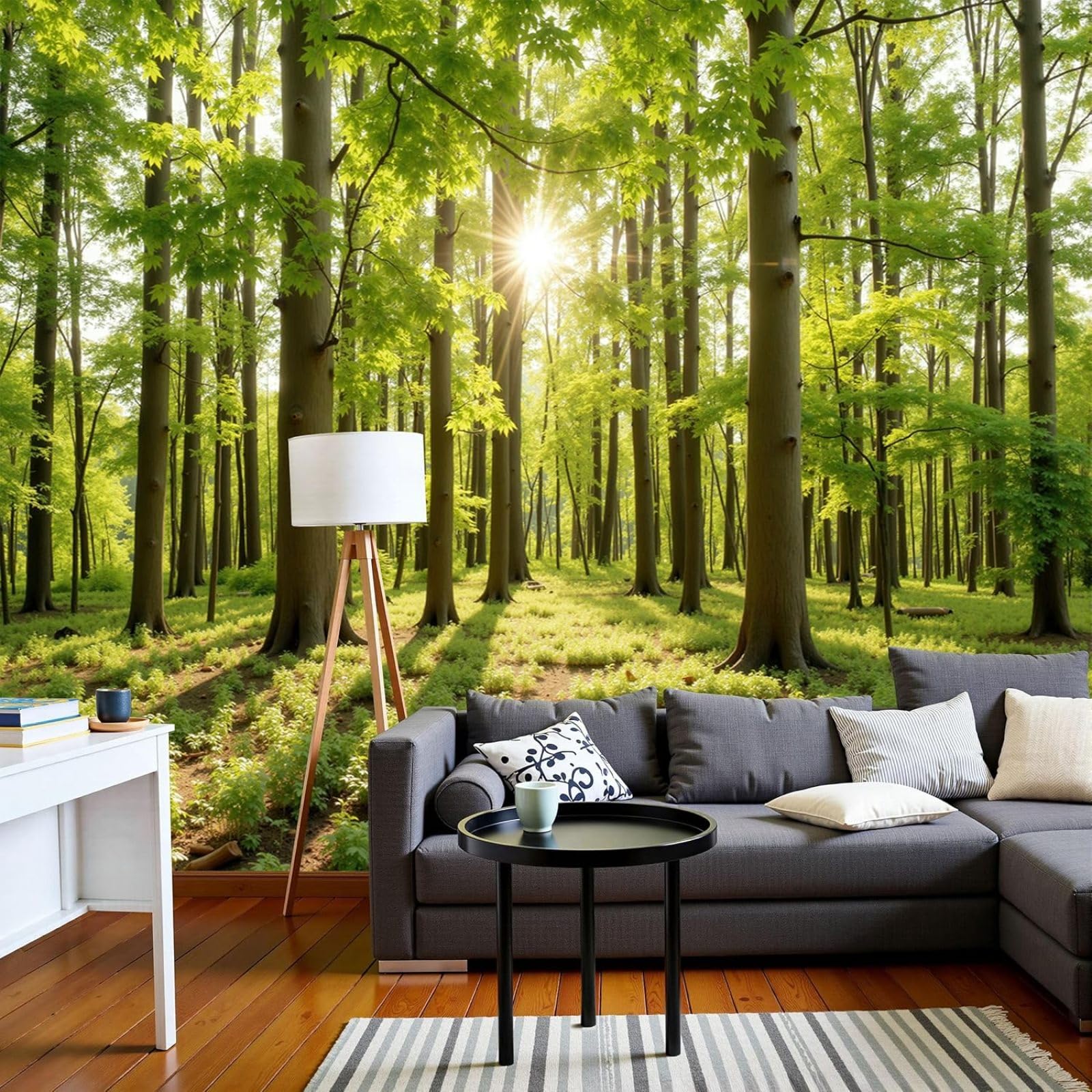 Naturally Fresh Forest Wallpaper, Sunlight Redwood Tree, XL Non-woven Wallpaper for Bedroom Living Room, Green Wall Wallpaper, Wall Covering, 400cm x 280cm Stickers - Frameless Painting - Poster