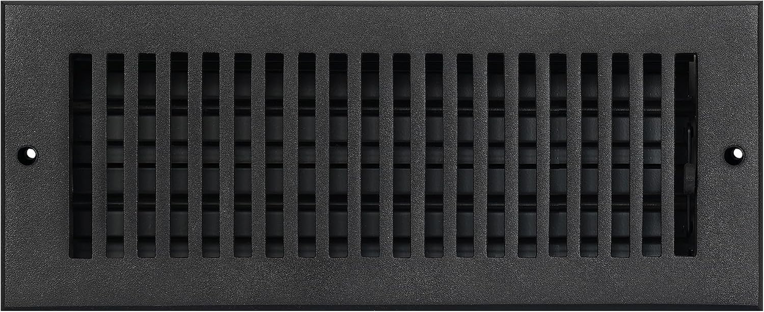 Sleek 4"x12" Duct (5-1/2"x13-3/4" Overall Size) Solid Cast Aluminum HVAC Air Supply Grill for Wall-Black with Screw Holes with Detachable Steel Louver | Powder Coated