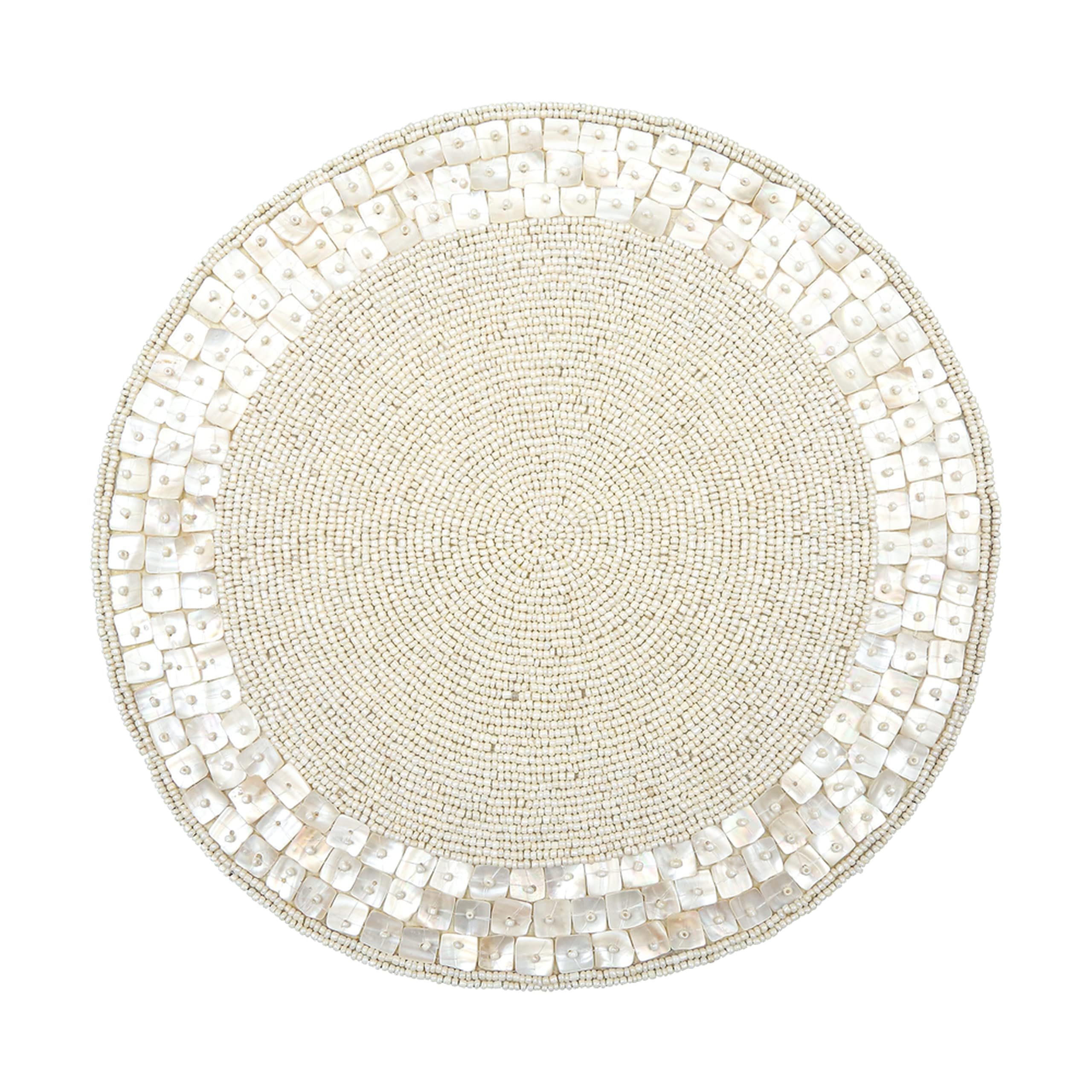 Lightnpro Hand Beaded Round Placemat Charger - 13 Inch Ivory Decorative Seacell Mat for Dining Table - Farmhouse Table Decor for Christmas, Holiday Gatherings, Parties & Family Celebrations - 2Pack
