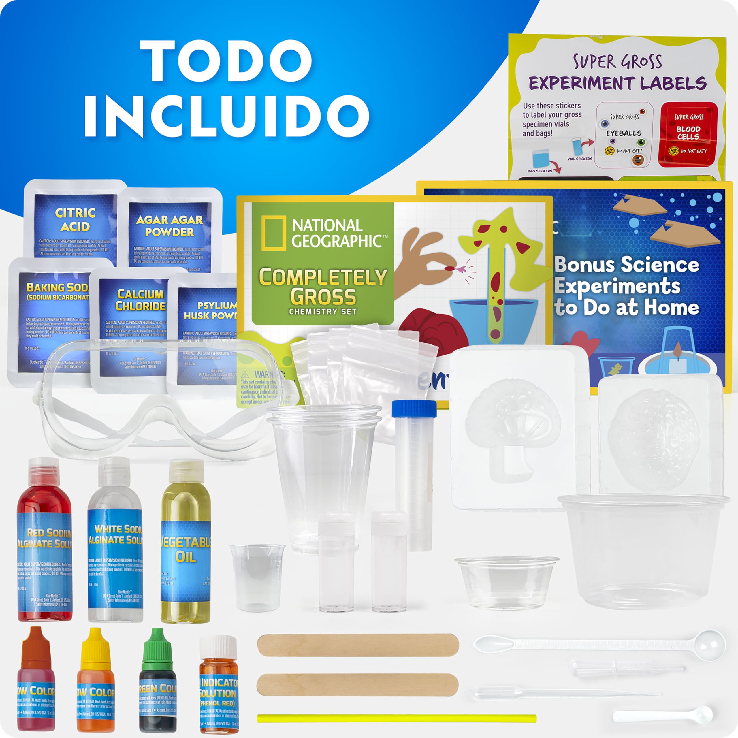 NATIONAL GEOGRAPHIC - Juego de química bruta - 20 experimentos científicos brutos para niños, diseccionar un cerebro, estallar células sanguíneas y más, gran kit de ciencia CTIM para niños