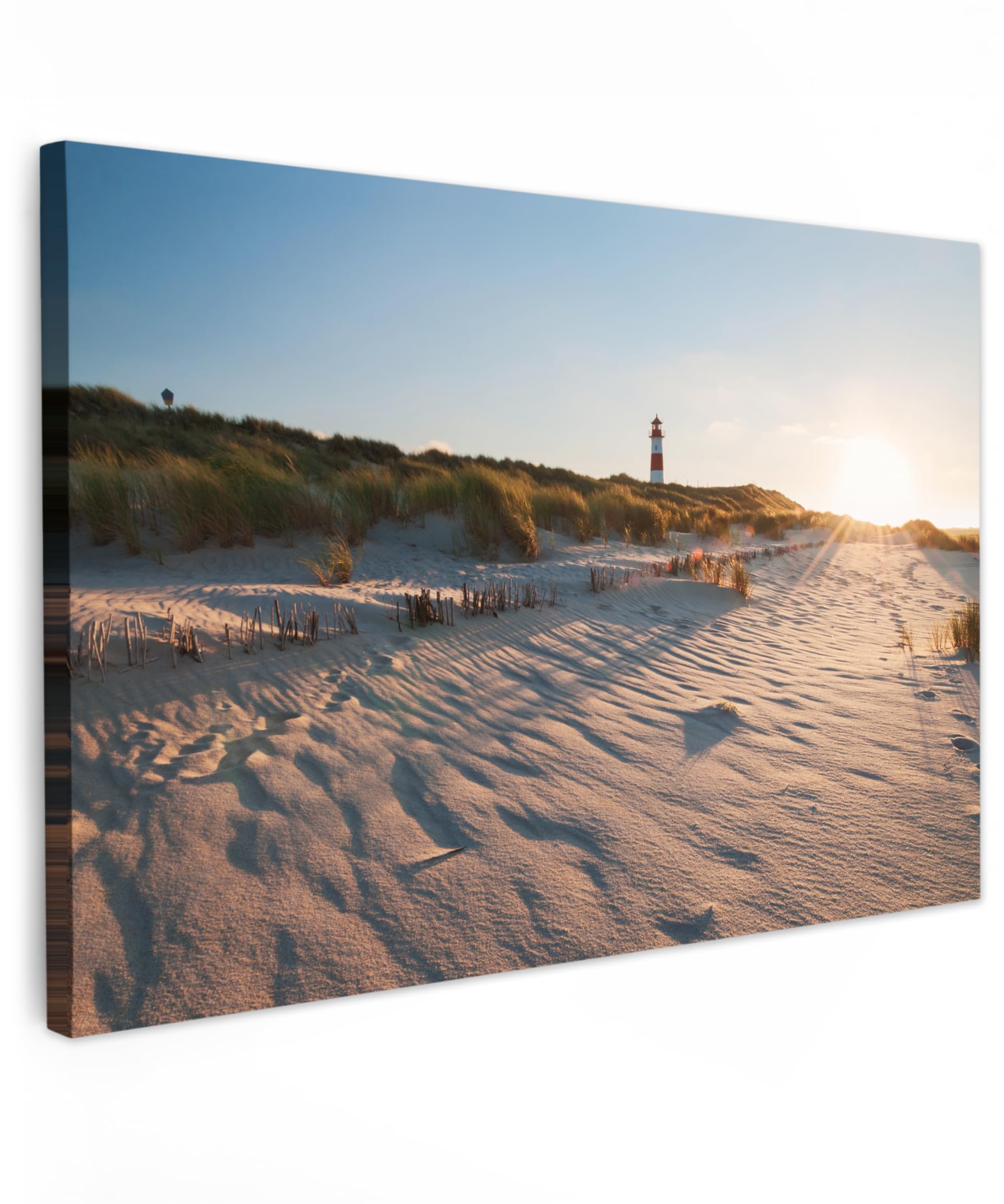 MuchoWow© Wandbilder 90x60 cm Wohnzimmer Wanddeko Schlafzimmer Zimmerdeko Fotowand Zimmer Deko auf Wand Dekoration Wall Art Sonne - Dünen - Strand - Leuchtturm