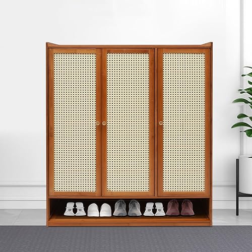 Miniatura 9 de 3-Door Shoe Storage Cabinet,42.1in High 8-Layer Door Shoe Cabinet, Freestanding Bamboo Shoe Shelf Storage Organizer for Slippers, Sneakers, Leather