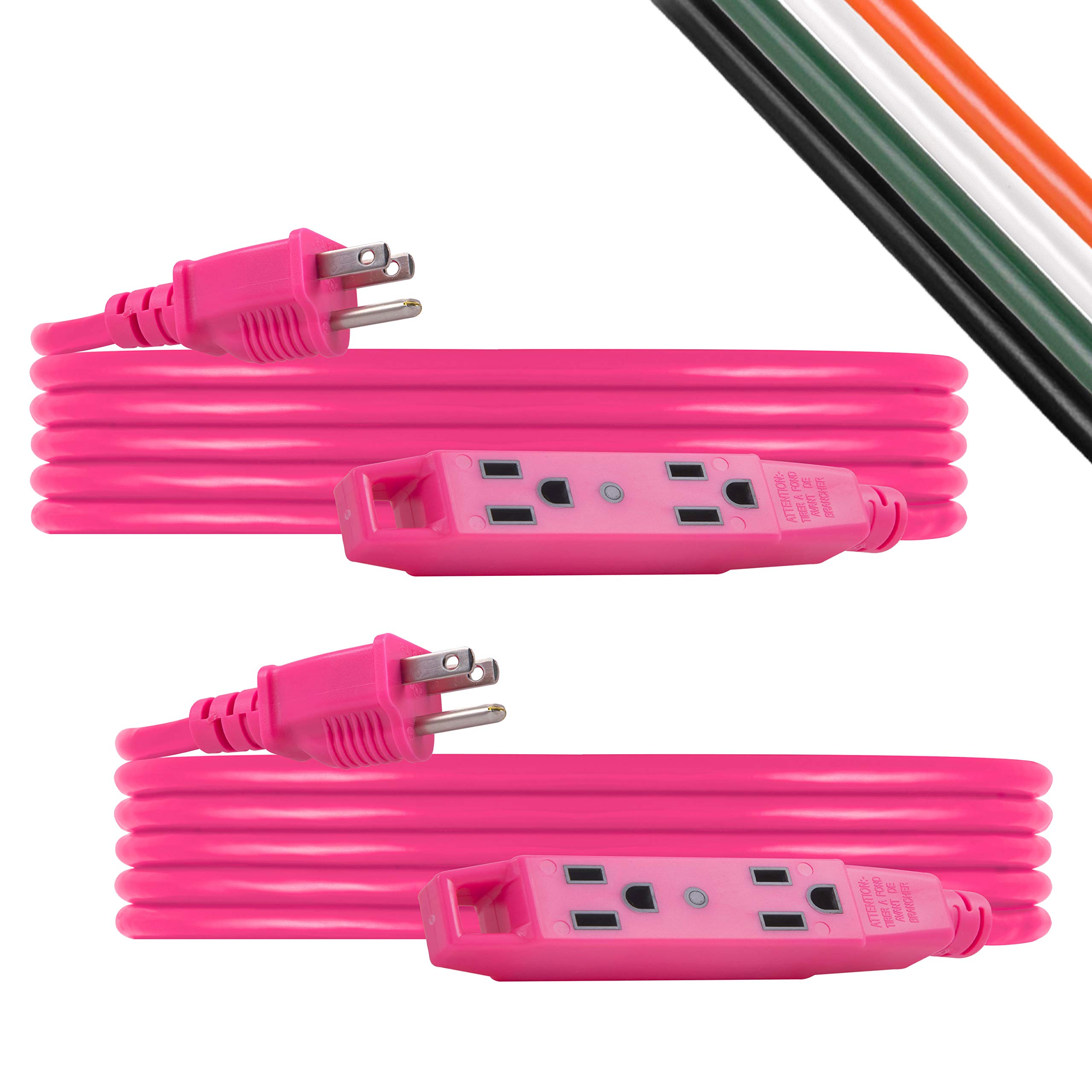 Buy UltraPro 15 Ft Extension Cord, 2 Pack, 3Outlet Power Strip, Double